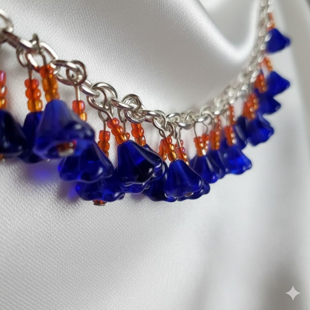 Handmade Flower 6.75" Charm Bracelet Earrings Handmade Blue Glass Size ONE SIZE - 6 Thumbnail