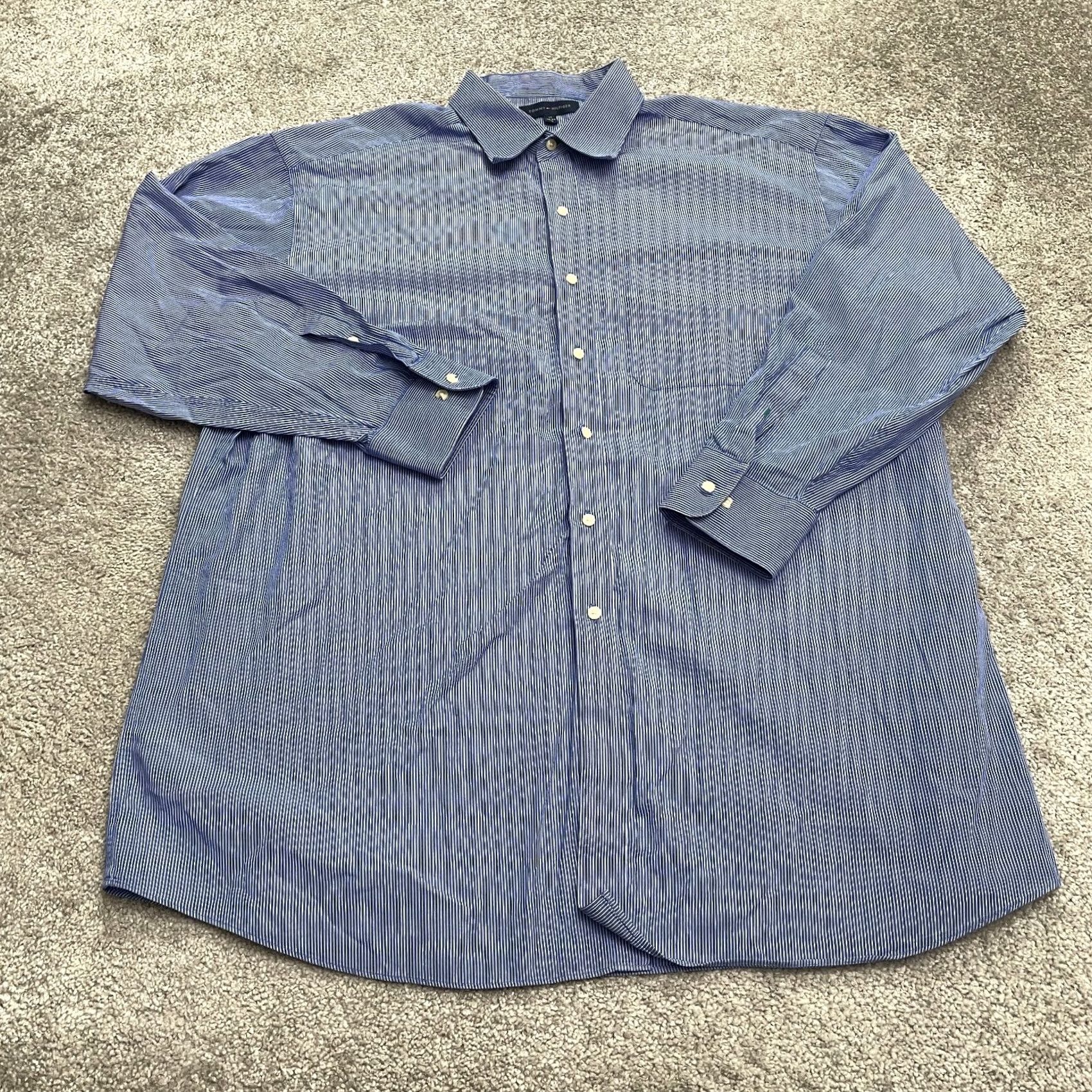 Tommy Hilfiger Tommy Hilfiger Dress Shirt Mens XXL Blue Pinstripe Cotton Button-Down 17 32-33/Long Sleeve, Regular Fit, Classic Workwear Size 46R - 2 Thumbnail