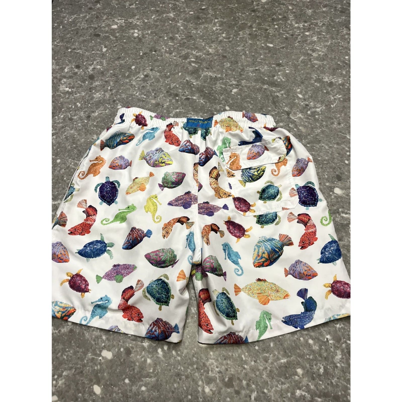 Vintage MICHAELS SWIMWEAR Men’s Fish Blue Swim Trunk M Beach Pockets Drawstring Quick Dry Elastic Waist Size US 31 - 5 Thumbnail