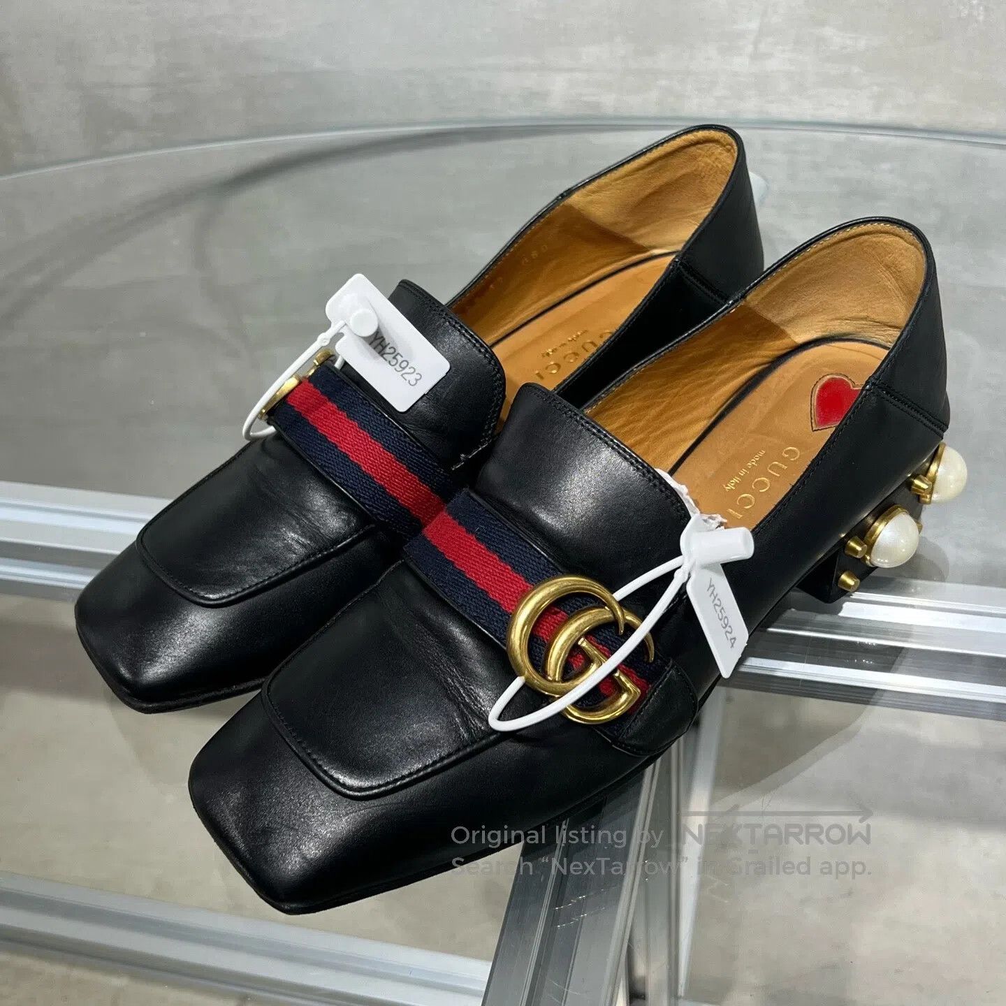 Gucci Guicci Black double-G pearl loafer shoes Size US 6.5 / IT 36.5 - 1 Thumbnail