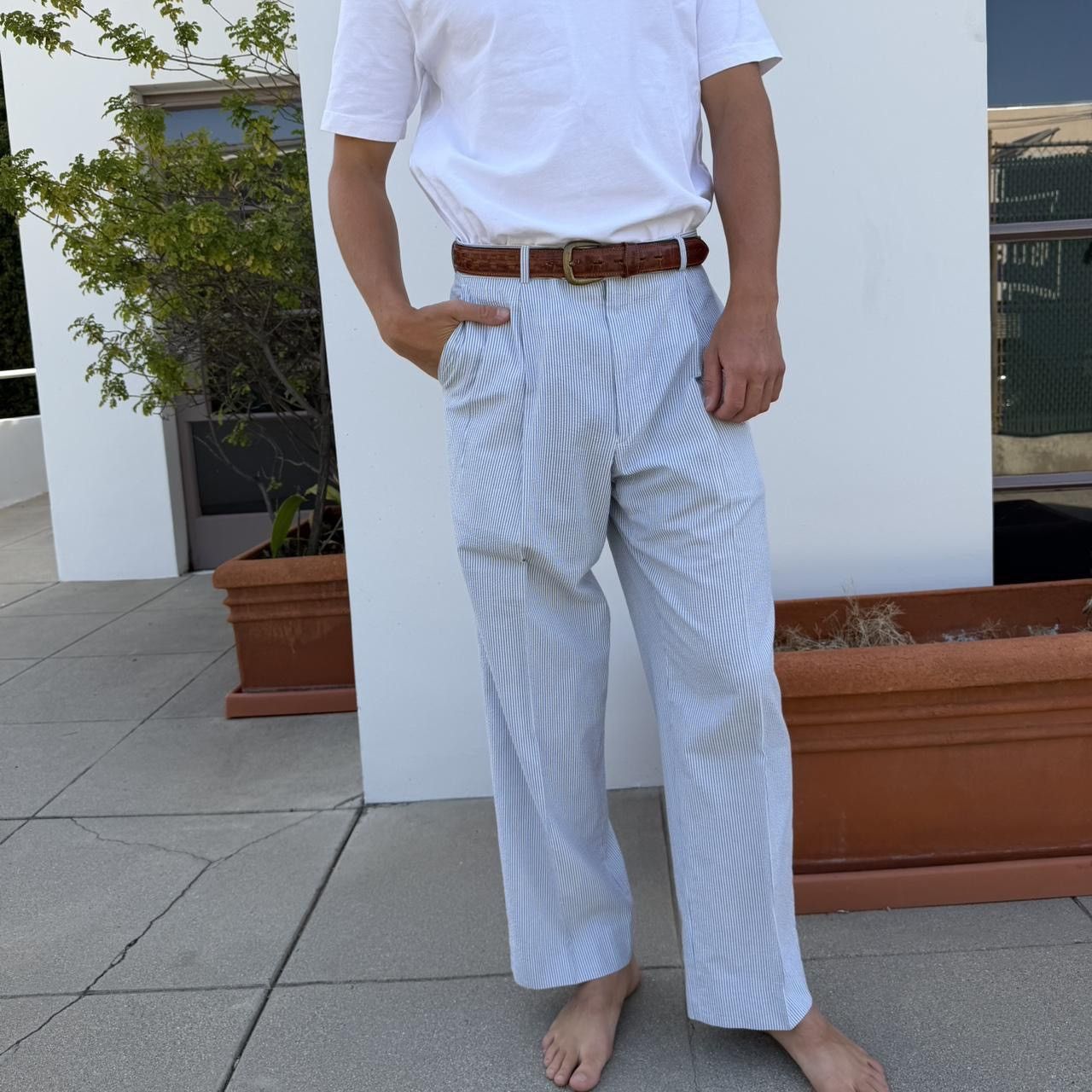 Paul Fredrick Paul Fredrick Pinstripe Cotton Pleated Suit Pant Size 32 Size US 32 / EU 48 - 2 Thumbnail