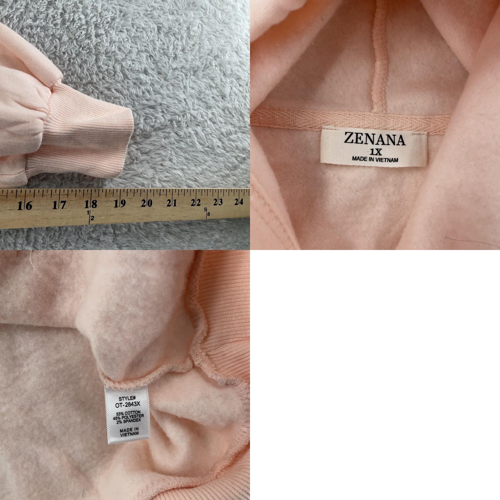 Vintage Zenana Hoodie Womens 1X Pink Soft Fleece Lined Pullover Raglan Sweatshirt Size XL / US 12-14 / IT 48-50 - 8 Thumbnail