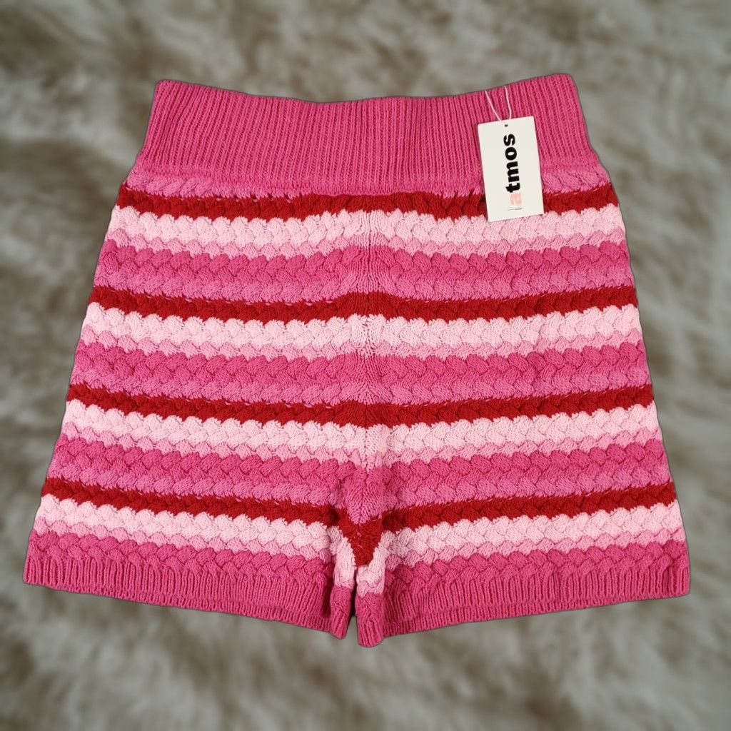 Pinko Atmos Pink Striped Crochet Knit Shorts Womens Size Small Activewear Size 28" / US 6 / IT 42 - 1 Thumbnail