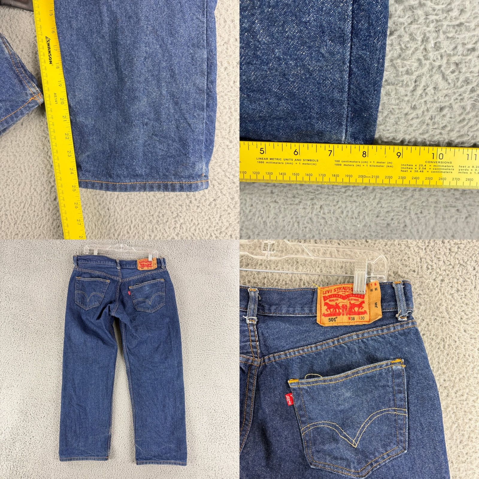Levi's Levis 501 Jeans Mens 38x30 Blue Straight Button Fly Denim Regular Rise 34 Waist City College Cowboy Vintage Style Size US 38 / EU 54 - 8 Thumbnail