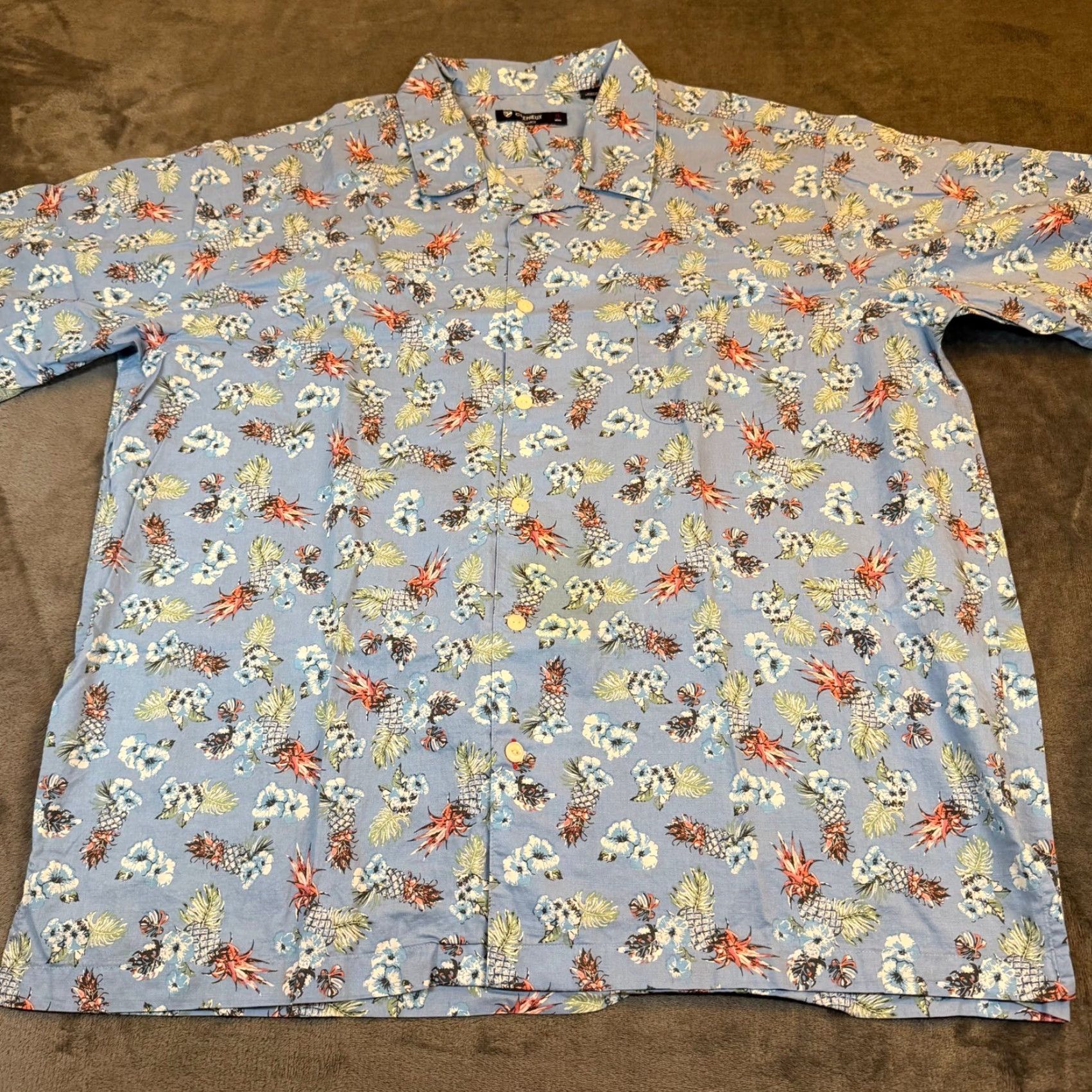 Cremieux Cremieux Classics Mens XL Blue Tropical Pineapple Floral Cotton Camp Shirt Size US XL / EU 56 / 4 - 3 Thumbnail