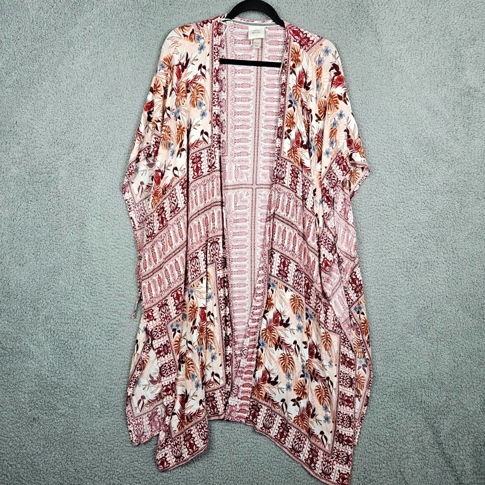 Vintage KNOX ROSE Blouse Kimono Open Front Floral XS/S Pink Women V-Neck Short Sleeve Ruana Casual Size XS / US 0-2 / IT 36-38 - 2 Thumbnail