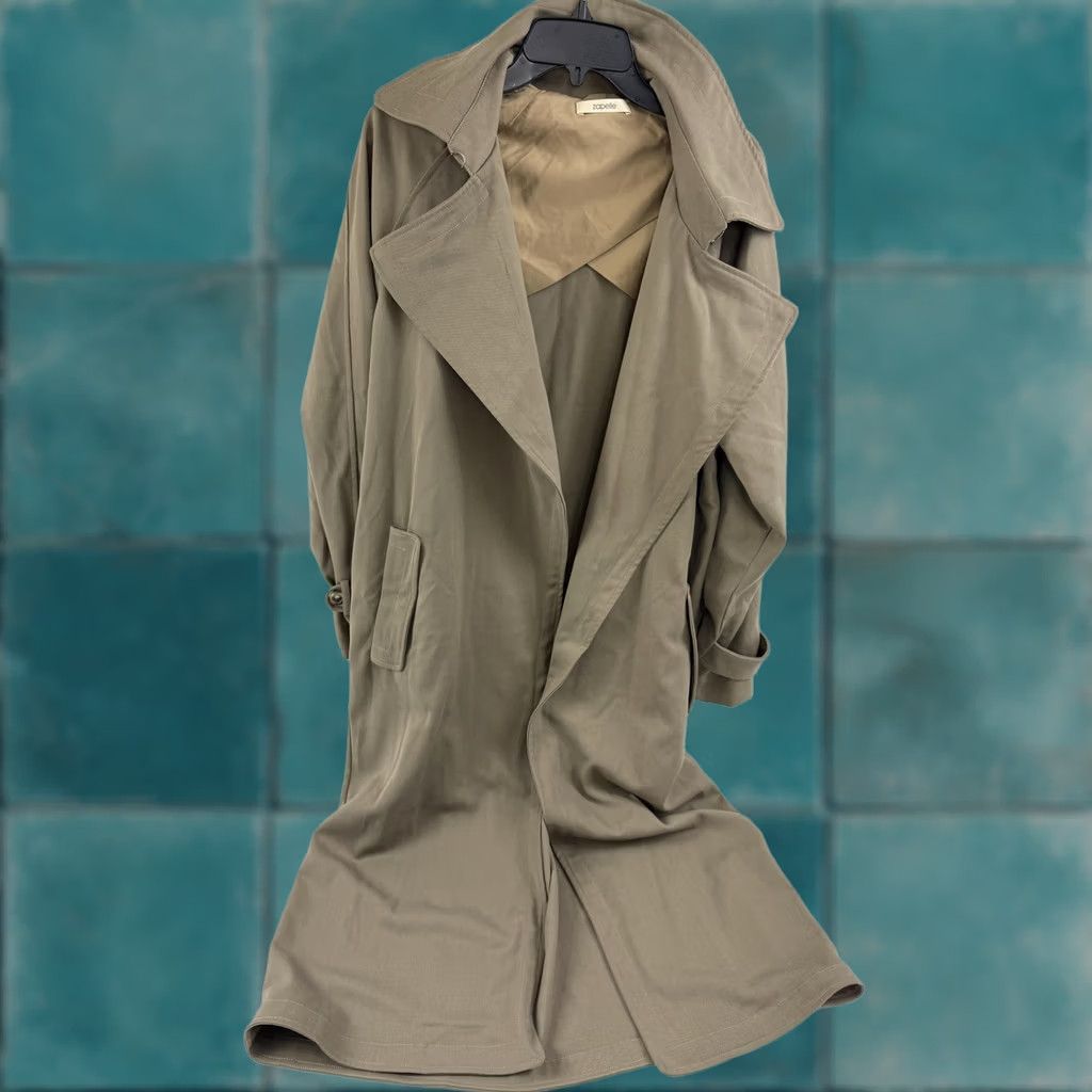 Vintage Zapelle Coat Womens Medium Beige Long Trench Collared Pockets Lined Belted Size M / US 6-8 / IT 42-44 - 1 Thumbnail