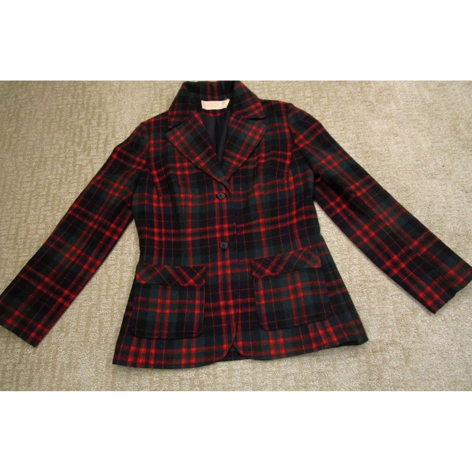 Pendleton VINTAGE Pendleton Blazer Women 10 Red Green Plaid Wool 50s 60s USA Blazer Women 10 Red Green Plaid Wool Vintage Pendleton Blazer Size L / US 10 / IT 46 - 2 Thumbnail
