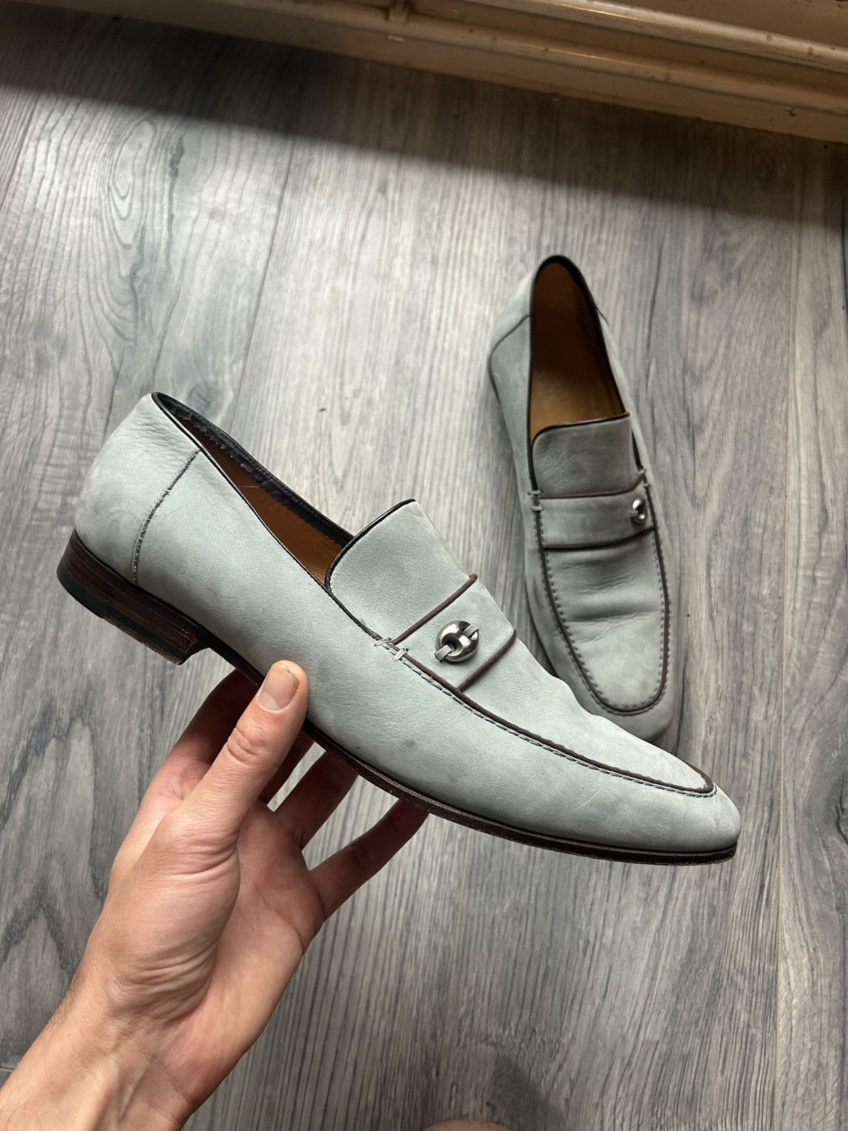 Gucci Gucci Light Blue Suede Loafers with Metal Accent - Size 43E Size US 10 / EU 43 - 1 Thumbnail