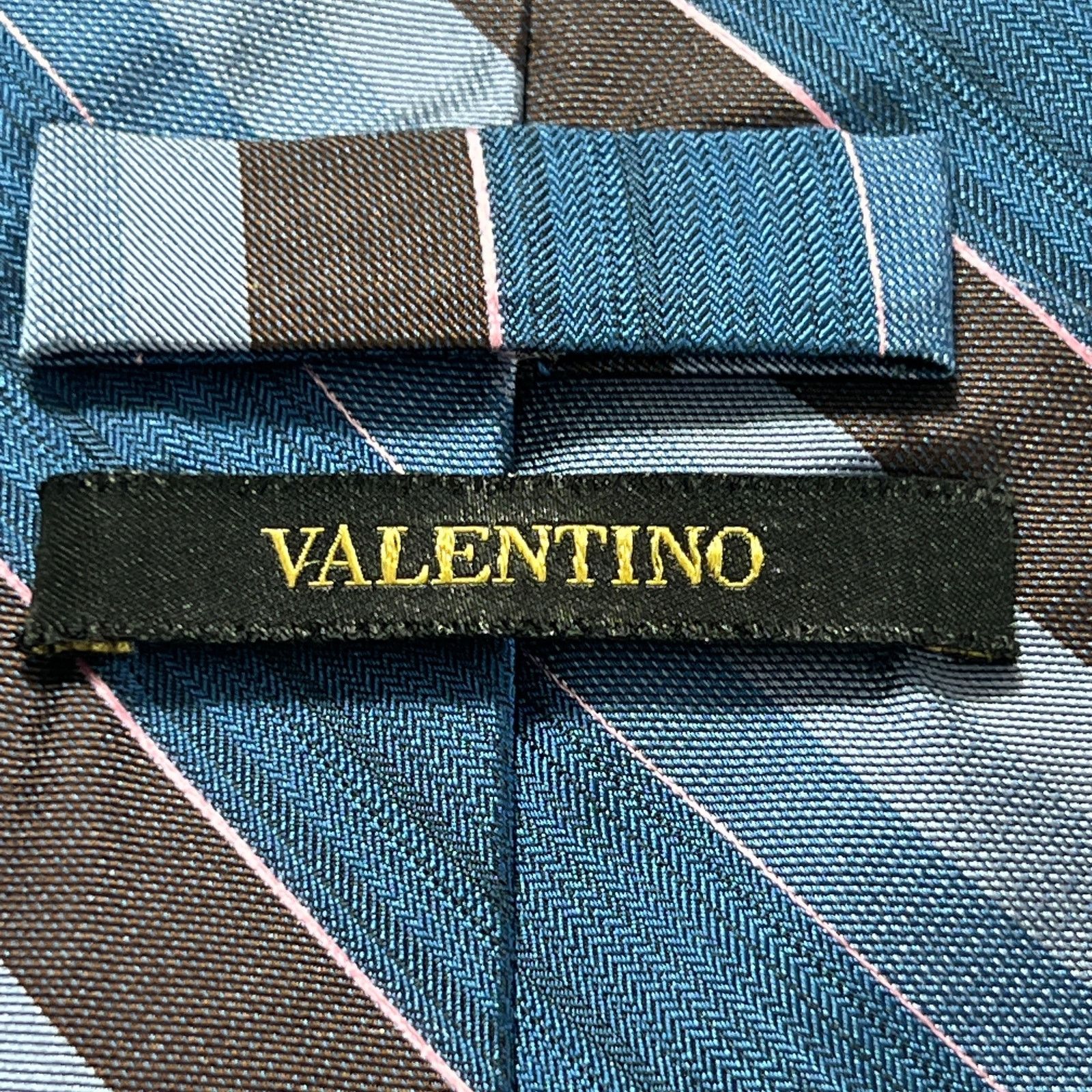 Valentino Valentino Mens Tie Blue Grey 100% Silk Woven Striped Necktie Size ONE SIZE - 3 Thumbnail