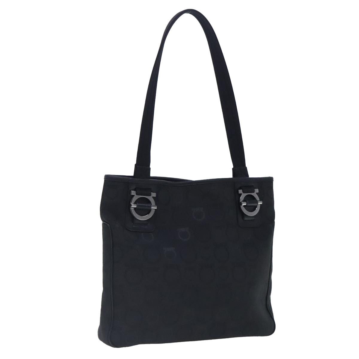 Salvatore Ferragamo Gancini Tote Bag Canvas Black Silver