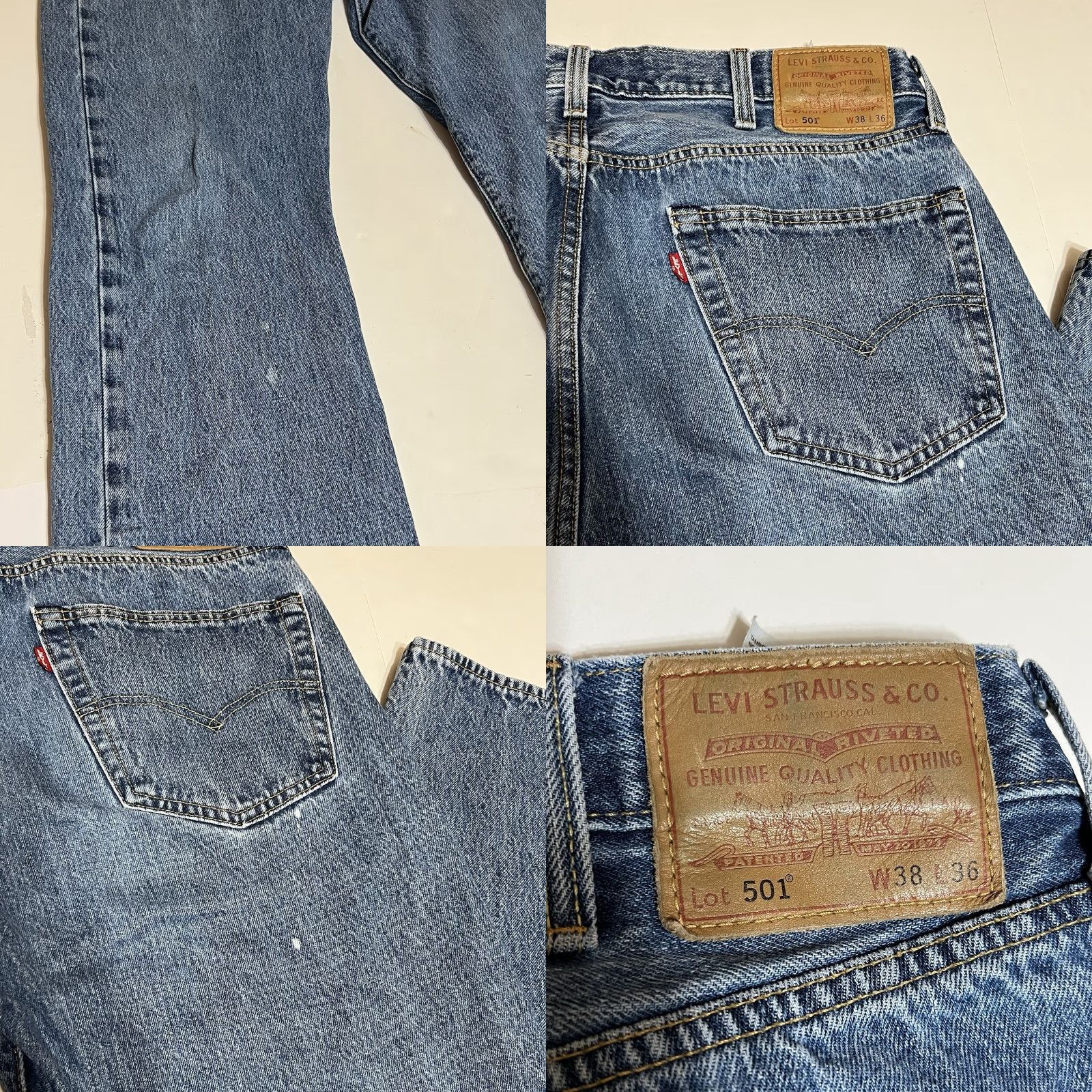 Levi's VINTAGE Levis 501 Jeans Denim Button-Fly 38x34 38x36 Measure Stained Blue Regular Mens Jeans Size US 38 / EU 54 - 9 Thumbnail