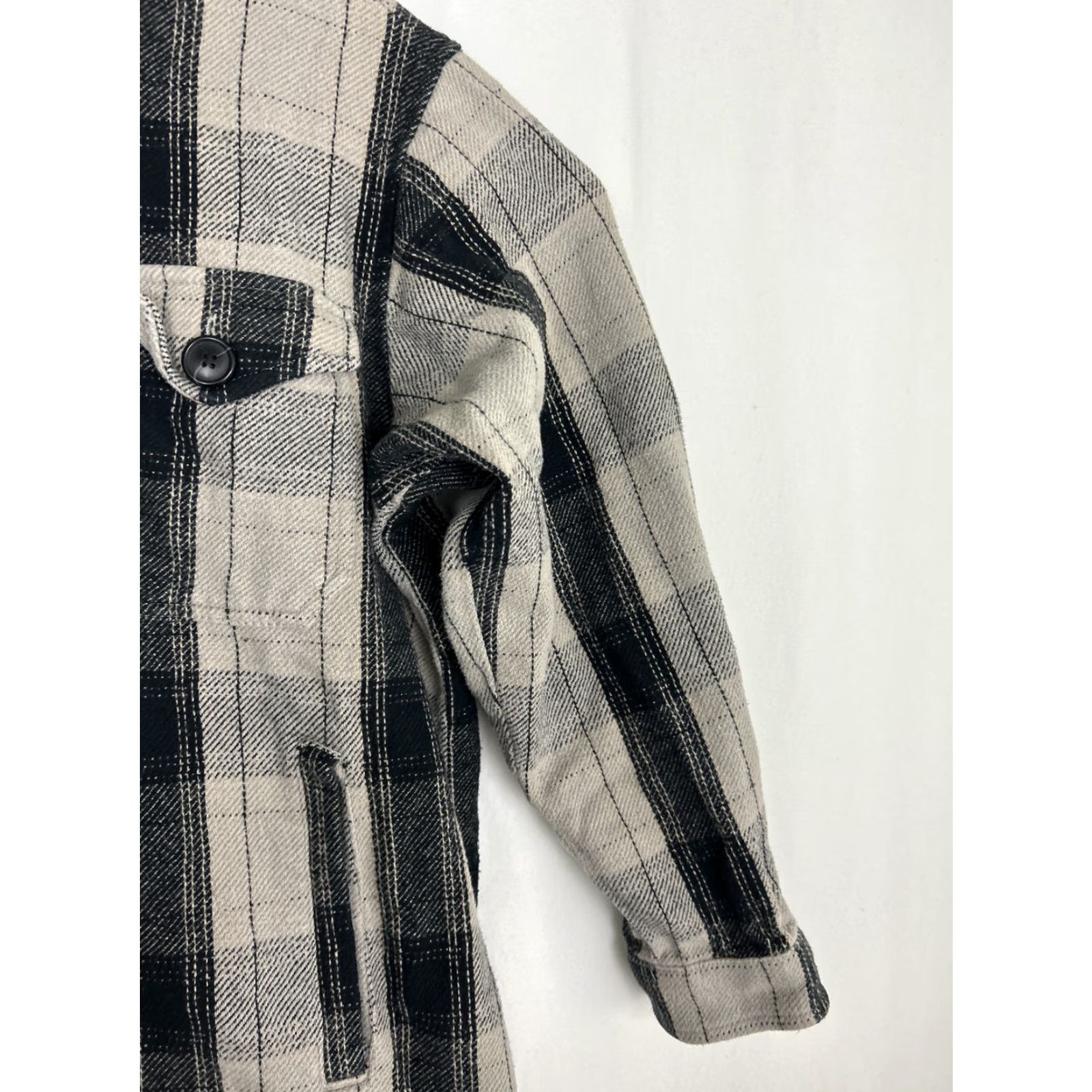 Lucky Brand Lucky Brand Women's Shirt Jacket Oversized Flannel Plaid Black Gray 100% Cotton Collared Button-Up Pockets Relaxed Size M - Gray - Vintage: No Size M / US 6-8 / IT 42-44 - 4 Thumbnail