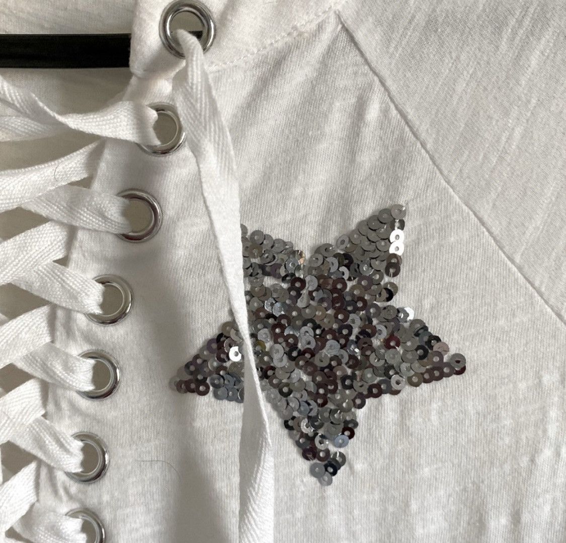 I.N.C INC INTERNATIONAL SEQUIN STAR EMBELLISHED LACE UP TOP SHIRT Size XS / US 0-2 / IT 36-38 - 4 Thumbnail
