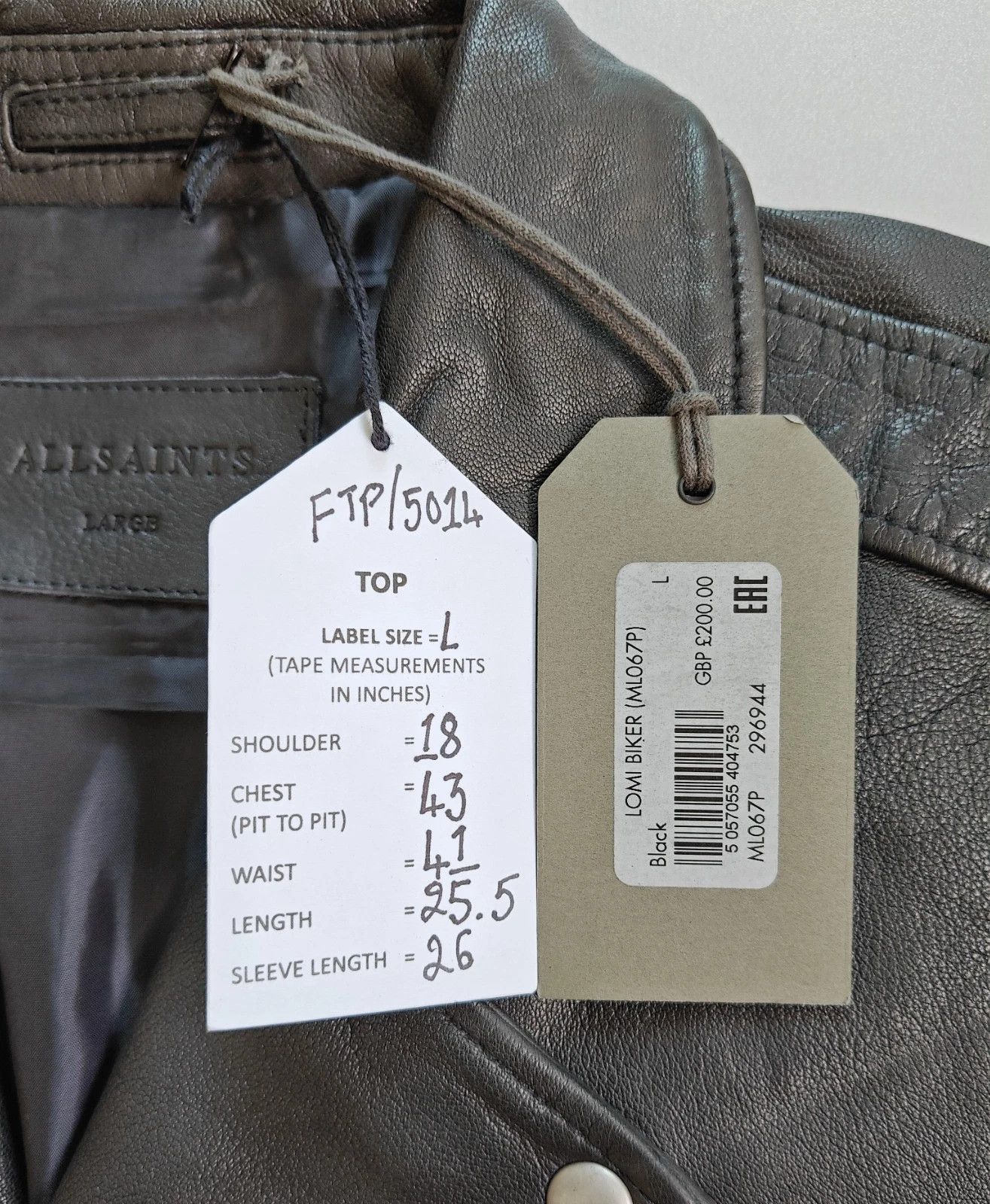 Allsaints ALLSAINTS Lomi Biker Men's Leather jacket FTP/5014 Size US L / EU 52-54 / 3 - 3 Thumbnail