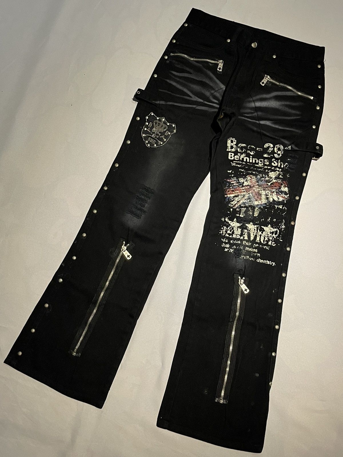 If Six Was Nine × Japanese Brand Berning Sho Flared Tactical Distressed Jeans Pant Size US 28 / EU 44 - 3 Thumbnail