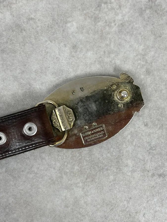 Dsquared2 Dsquared2 Brown Leather Belt Gold Skeleton Logo Adjustable Size ONE SIZE - 7 Thumbnail
