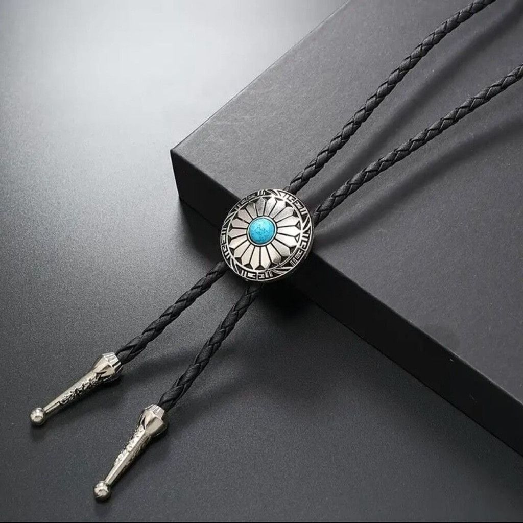 Other Turquoise Stone Small Round Concho Bolo Tie Mens Casual Size ONE SIZE - 4 Thumbnail