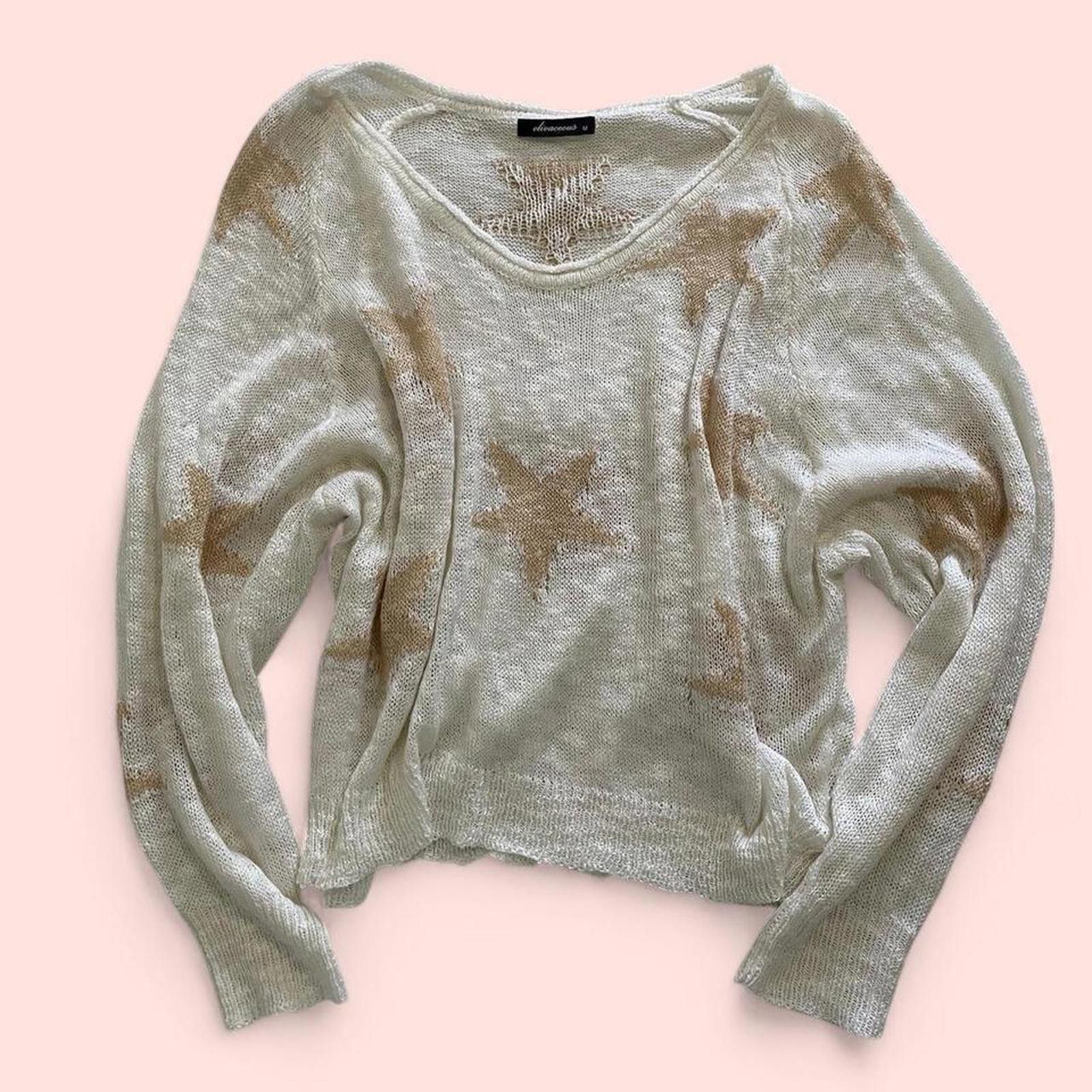 Other Cream and tan star-patterned sweater with a distressed look Size M / US 6-8 / IT 42-44 - 2 Thumbnail