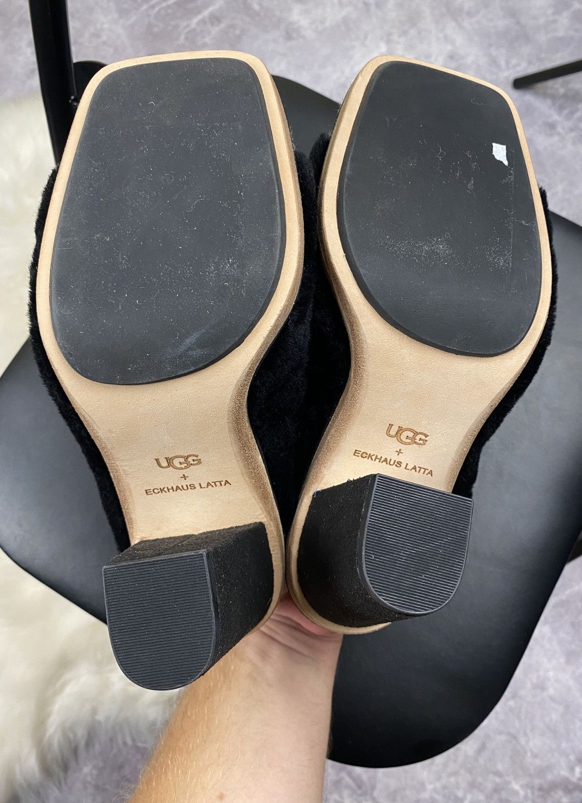 Eckhaus Latta Ugg x Eckhaus Latta Black and Mint Fur Open Toe Heel Mules Size US 7 / IT 37 - 6 Thumbnail