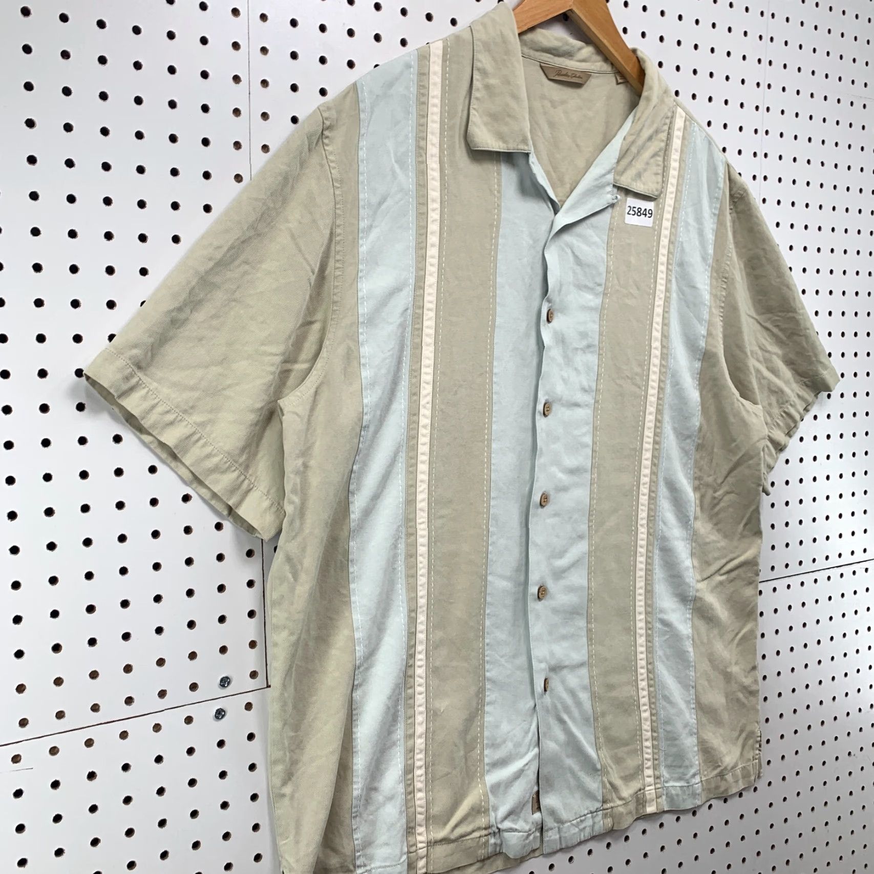 Vintage Paradise Collection 100% Silk Camp Shirt White Beige Striped Mens Large L Short Sleeve Button-Up Shirt Size US L / EU 52-54 / 3 - 5 Thumbnail