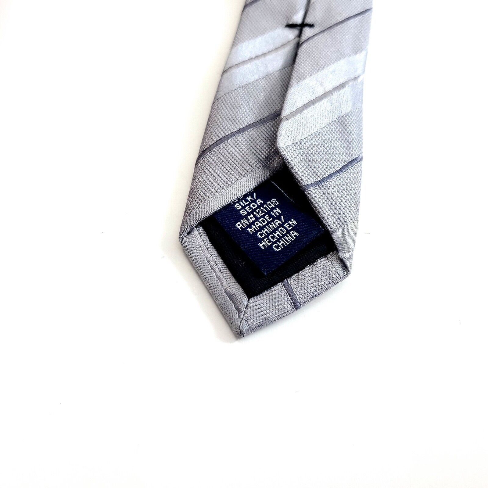 Liz Claiborne Claiborne Silver Striped Woven Skinny Silk Tie Size ONE SIZE - 4 Thumbnail