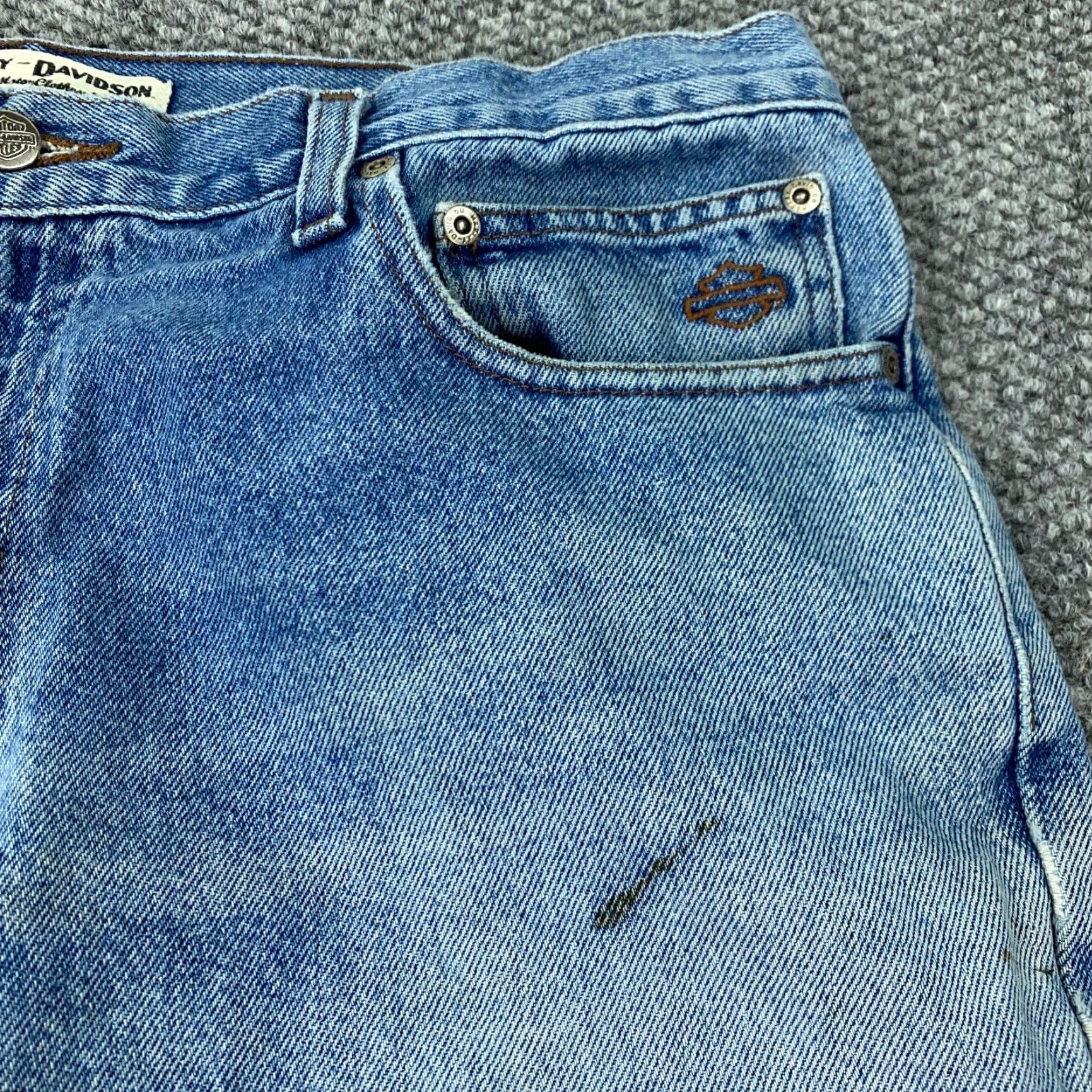 Harley Davidson VINTAGE Harley-Davidson Men's Jeans Size 36 Waist Blue Straight Fit Distressed Motorcycle Biker Size US 36 / EU 52 - 3 Thumbnail