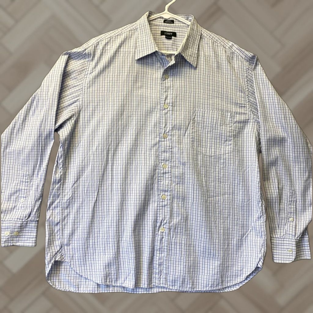 J.Crew J.CREW Button-Up Shirt Mens XL 17-17.5 Blue Check Plaid Casual / 108-31 Size US XL / EU 56 / 4 - 1 Thumbnail
