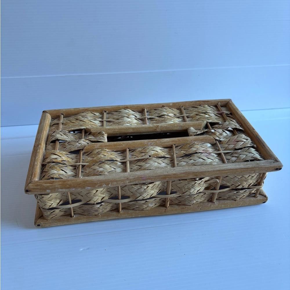 Designer Vintage Boho Bamboo Reed Rattan Woven Tissue Box Cover Size ONE SIZE - 1 Thumbnail