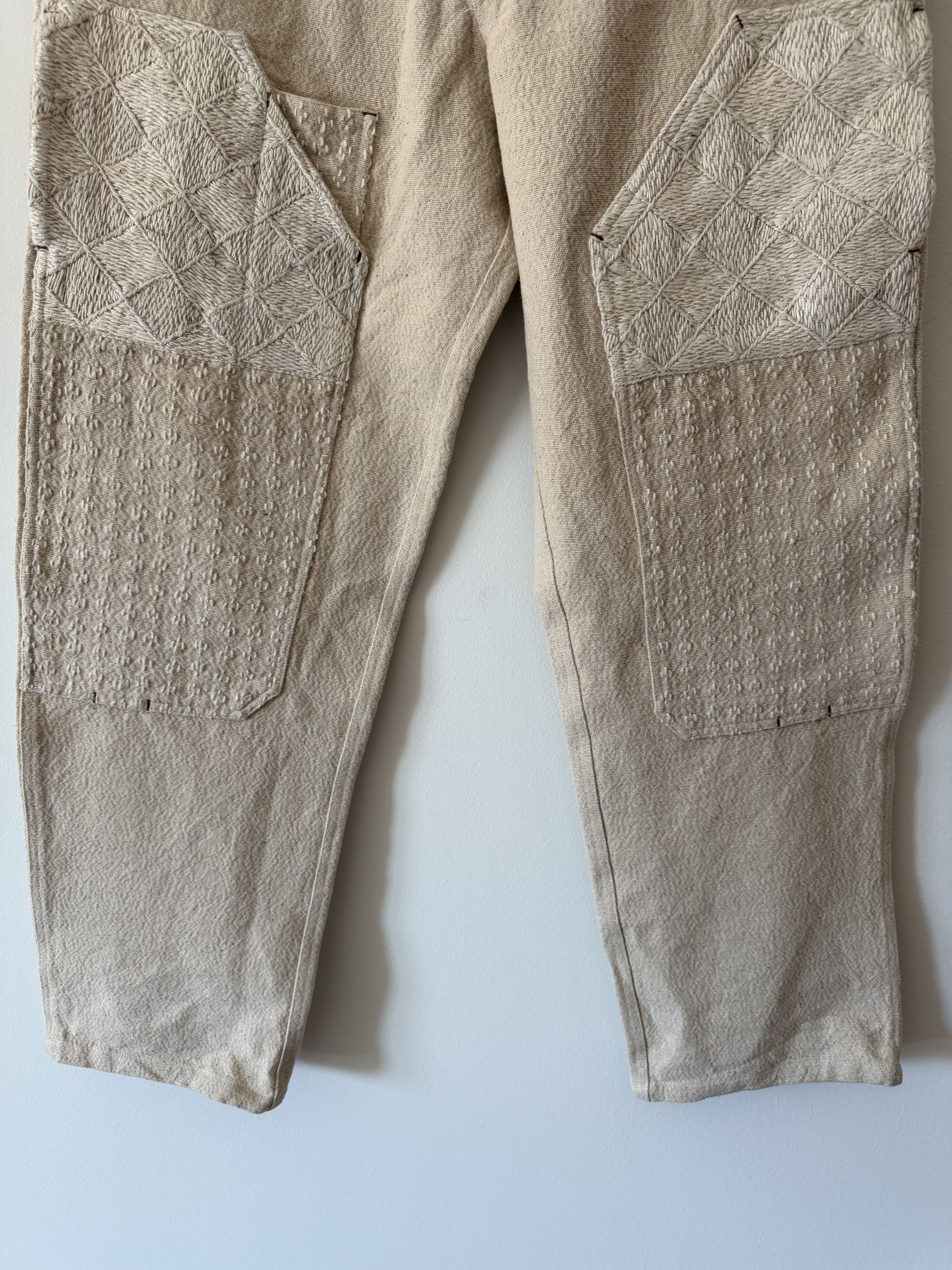 18 East 18 East Eli Hand Embroidered Double Knee Pants in Ecru White Size US 34 / EU 50 - 3 Thumbnail