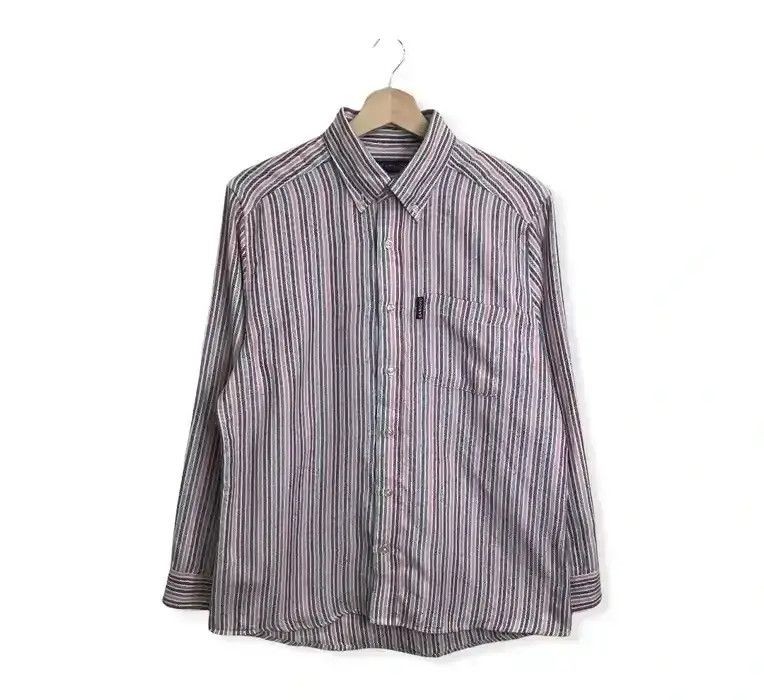 image of Stripe Design Flannel Shirt Button Up, Men's (Size Large)