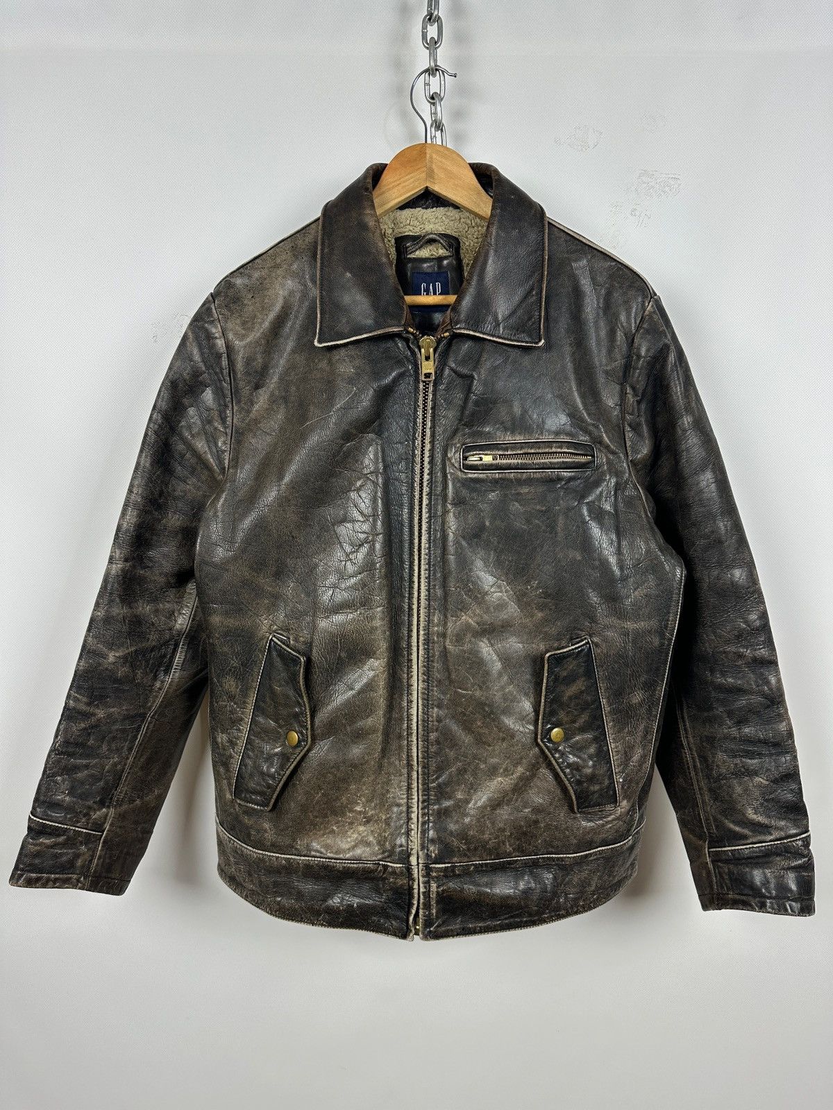 Gap 00s Vintage GAP Distressed Brown Leather Sherpa Lined Jacket Size US M / EU 48-50 / 2 - 3 Thumbnail