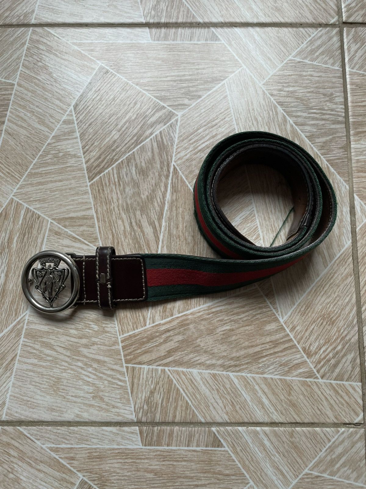 Gucci × Vintage Vintage Designer Gucci Leather Metal Buckle Belt Red Green Size ONE SIZE - 1 Thumbnail