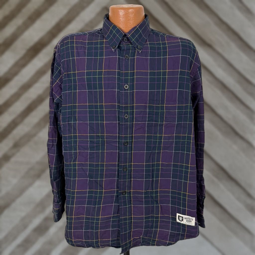 Roundtree & Yorke VINTAGE Roundtree & Yorke Varsity Shirt Men Large Purple Navy Plaid Button-Down Shirt Size US L / EU 52-54 / 3 - 1 Thumbnail