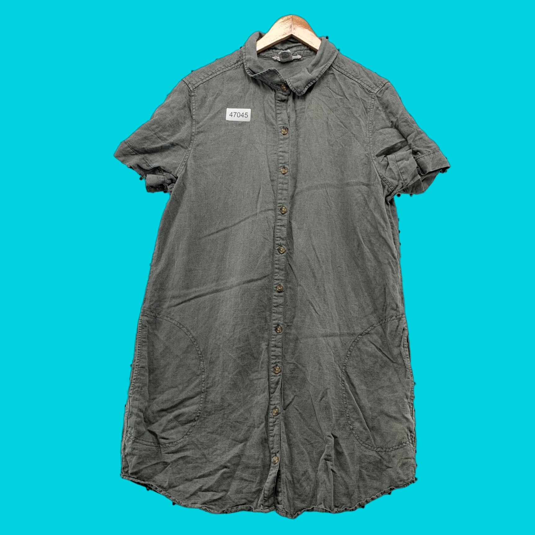 Lucky Brand Lucky Brand Linen Shirt Dress Womens XL Gray Short Sleeve Collared Pocket Shirt Dress Women XL Gray Linen Pocket Button Casual Bohemian shortcut Size XL / US 12-14 / IT 48-50 - 1 Thumbnail