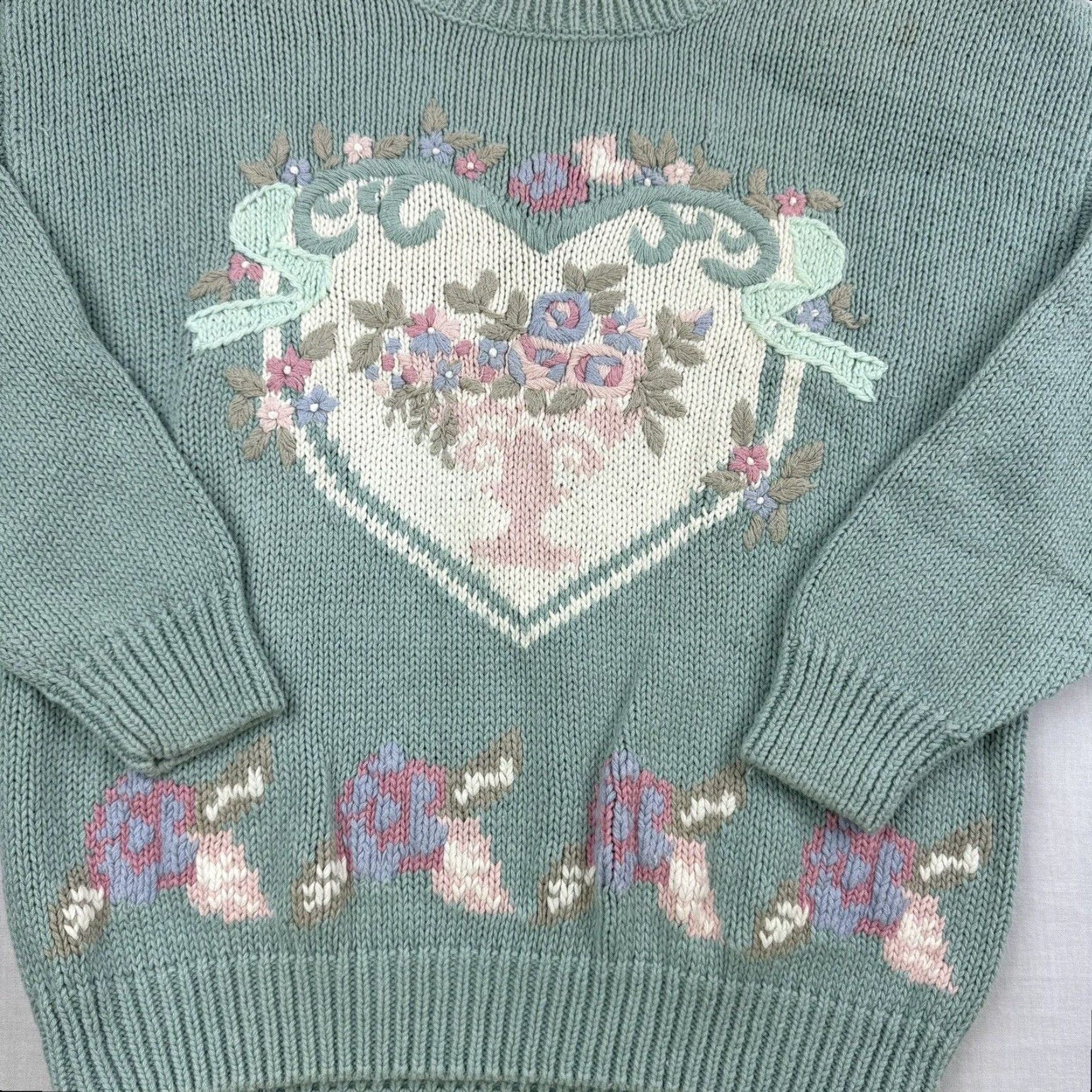 Vintage VINTAGE Womens Sweater Pullover Knit Long Sleeve Crew Neck Floral Pattern 90s Green Size M Size M / US 6-8 / IT 42-44 - 2 Thumbnail