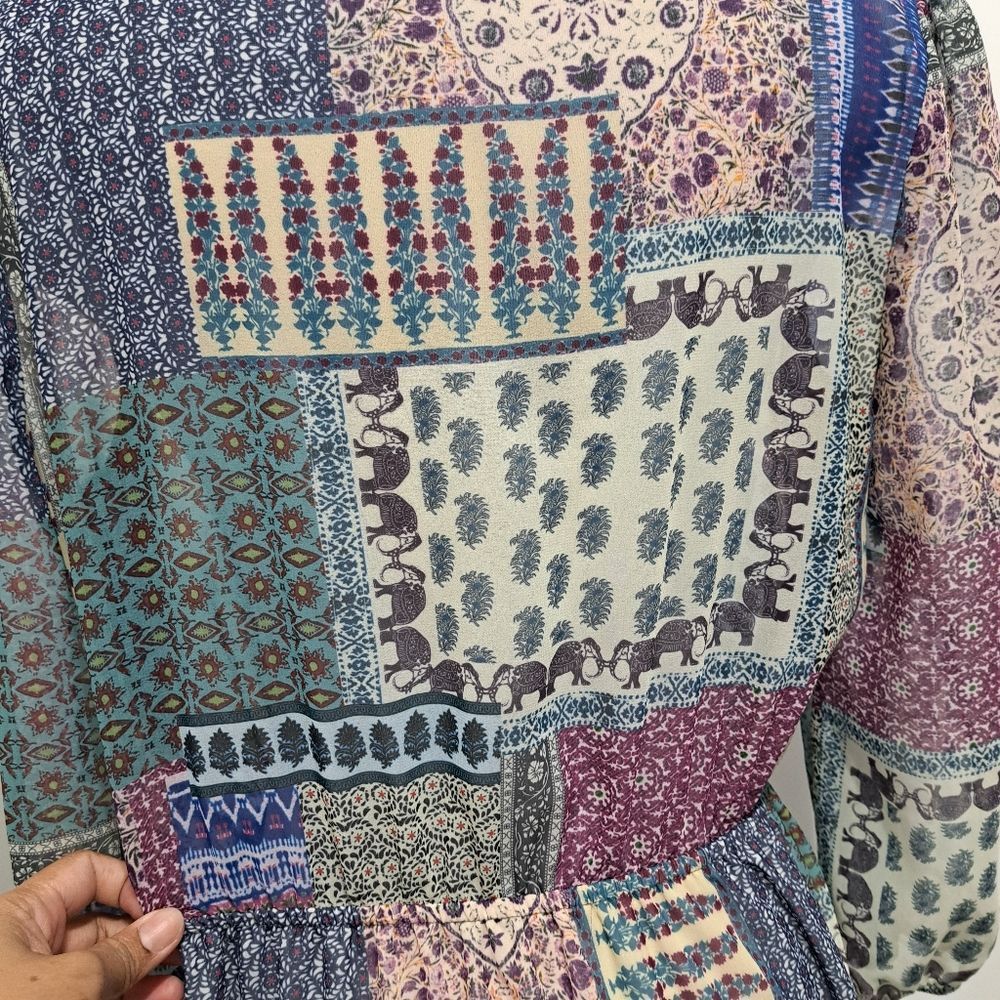 Other Hiche Colorful Patchwork Animal Print Boho Casual Tiered Dre Size M / US 6-8 / IT 42-44 - 11 Thumbnail