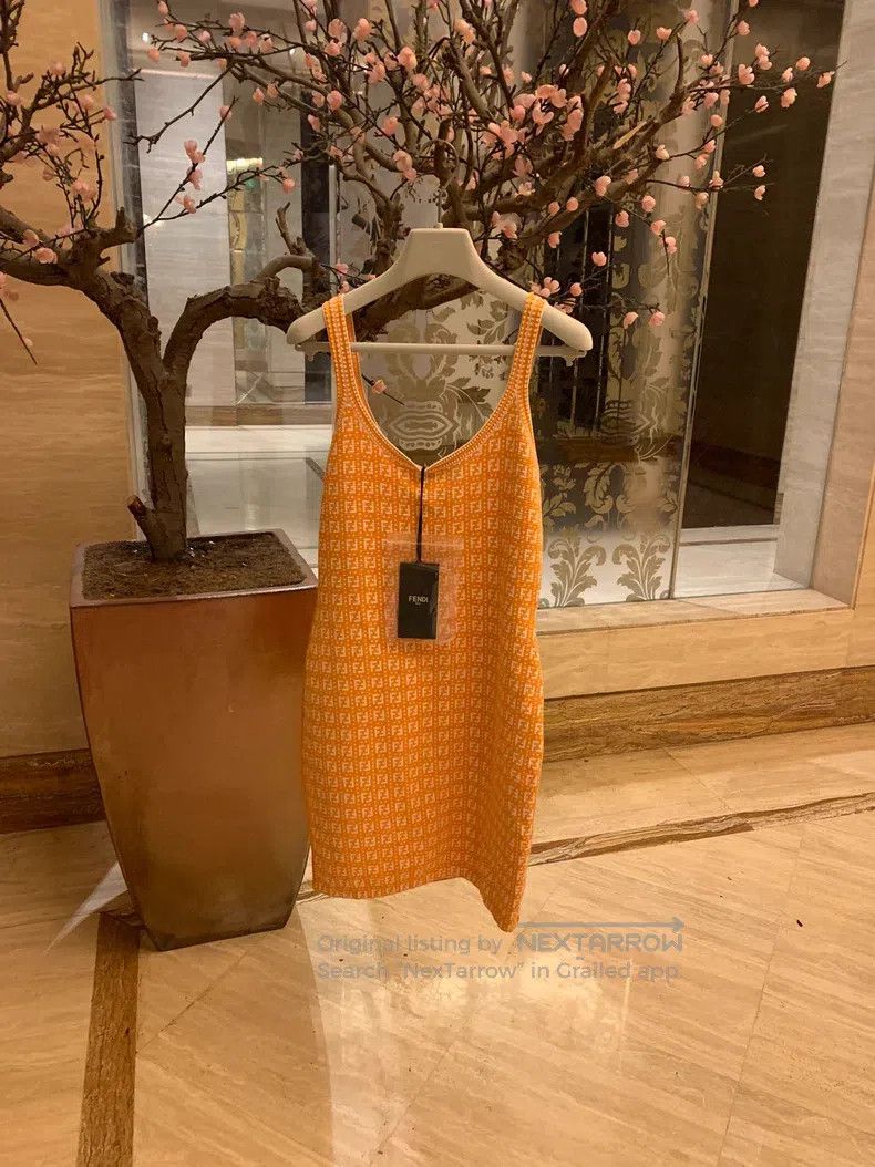 Other Fendi Logo Printed Orange Yellow Strapless Dress Size S / US 4 / IT 40 - 1 Thumbnail