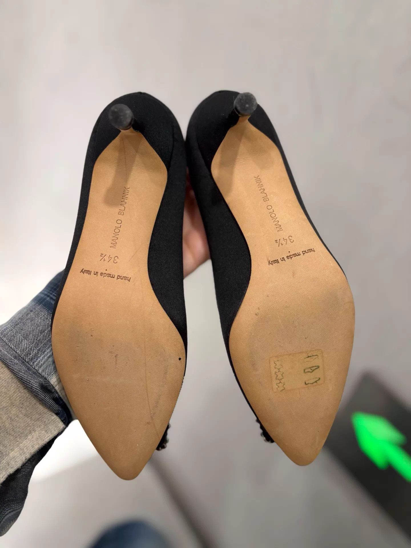 Manolo Blahnik MB Womens Black Satin SQ Crys Buckle Cat Heel 34.5 Size US 4 / IT 34 - 4 Thumbnail