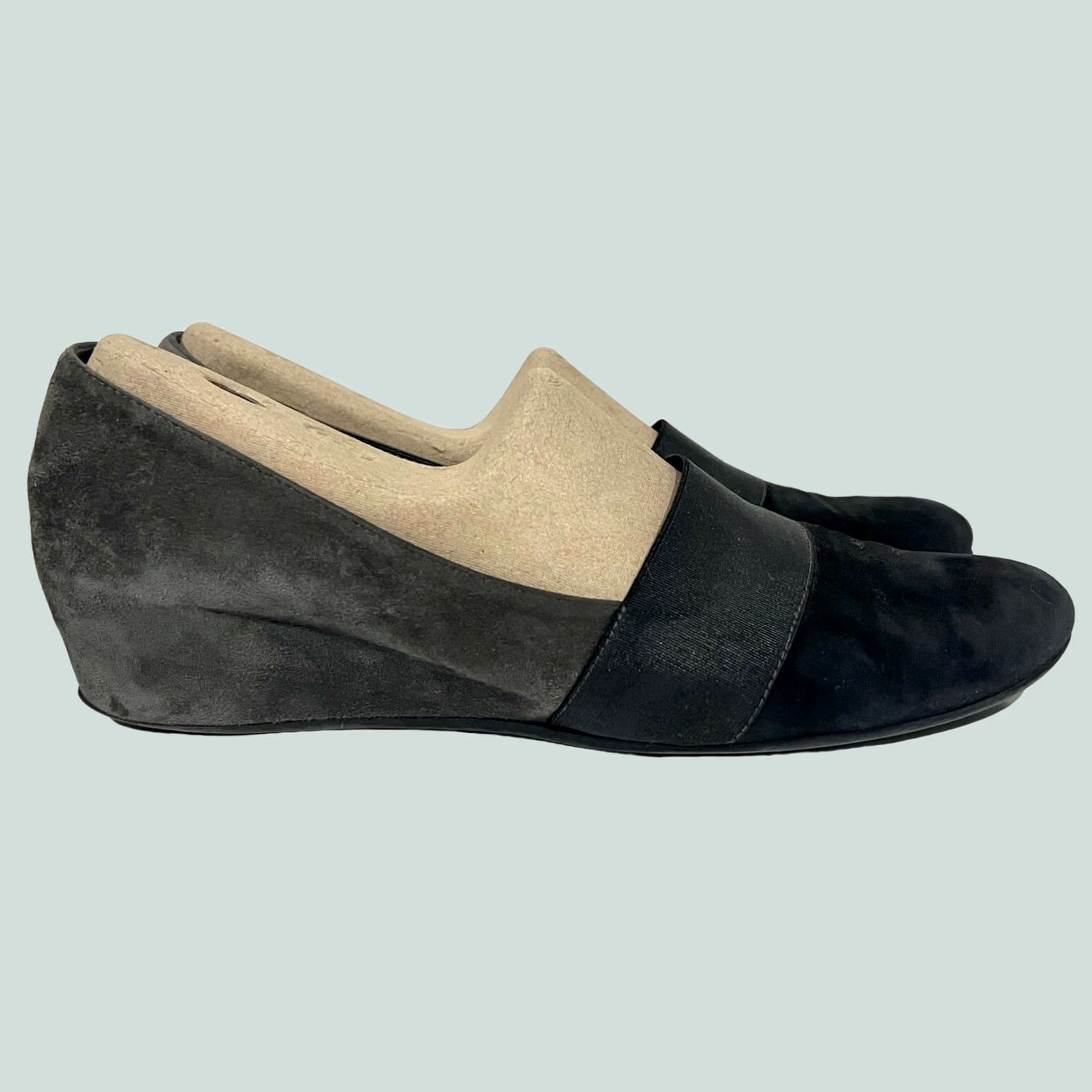 Aquatalia Aquatalia Loafers Wedge Heels Black Gray Suede Leather Slip On Women's 10 Size US 10 / IT 40 - 1 Thumbnail