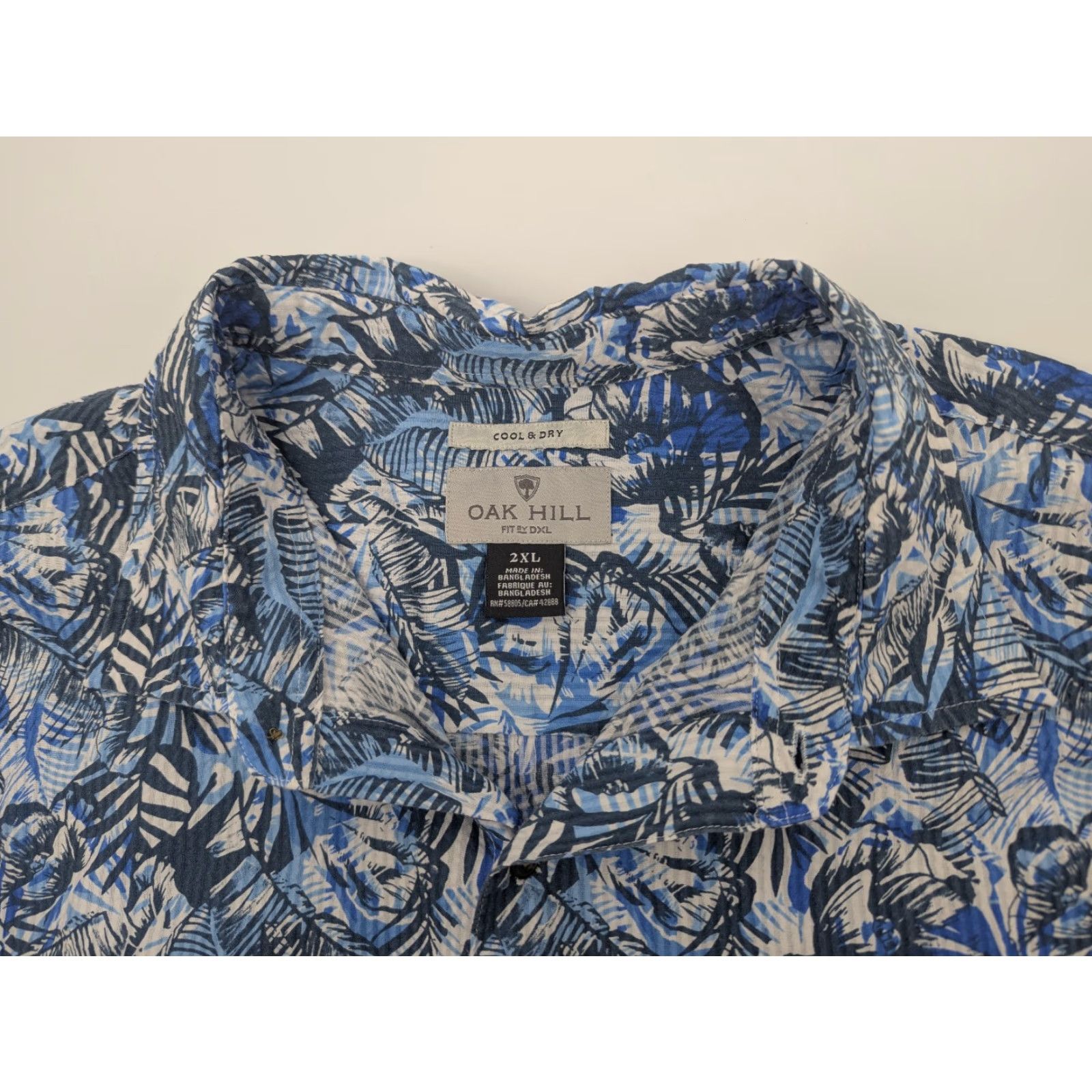 Vintage Oak Hill Shirt Mens 2XL Blue Palm Tree Seersucker Button Short Sleeve Size US XXL / EU 58 / 5 - 6 Thumbnail