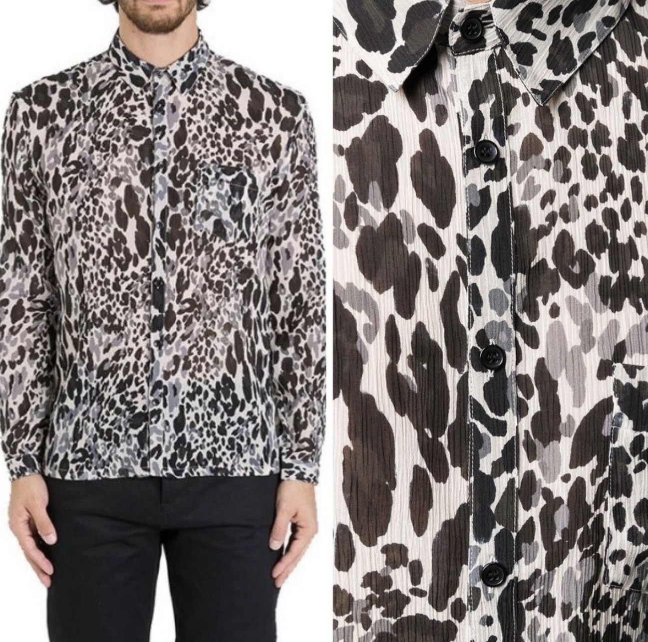 Saint Laurent Paris Snow leopard print crepe shirt size 40 Size US M / EU 48-50 / 2 - 3 Thumbnail