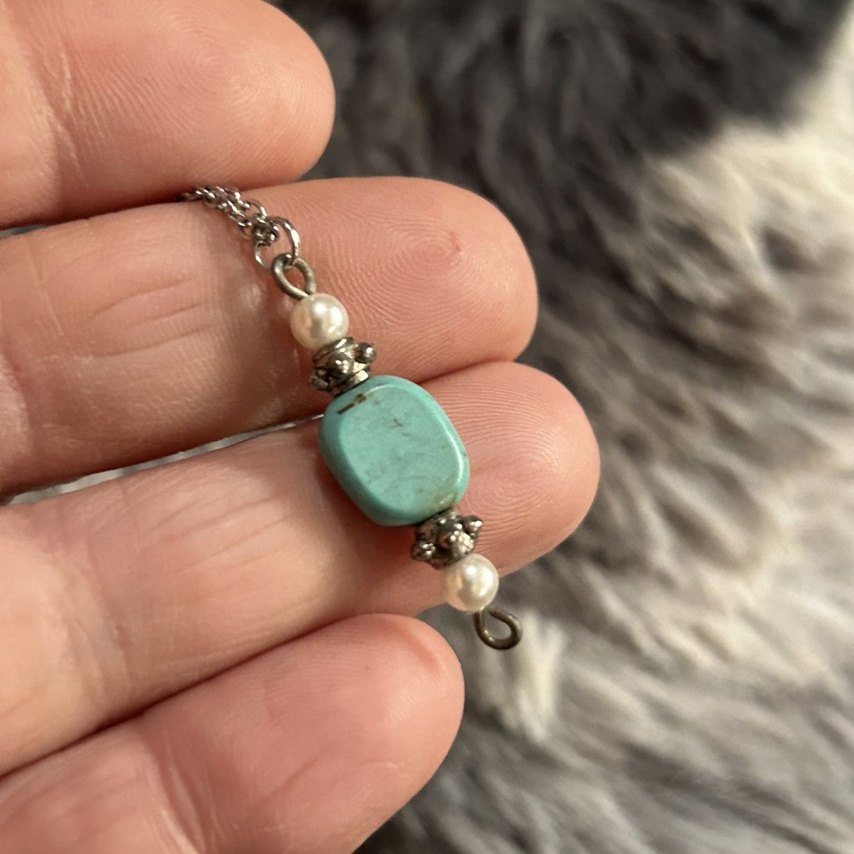 Handmade Handcrafted silver plated African turquoise pearl necklace Size ONE SIZE - 9 Thumbnail