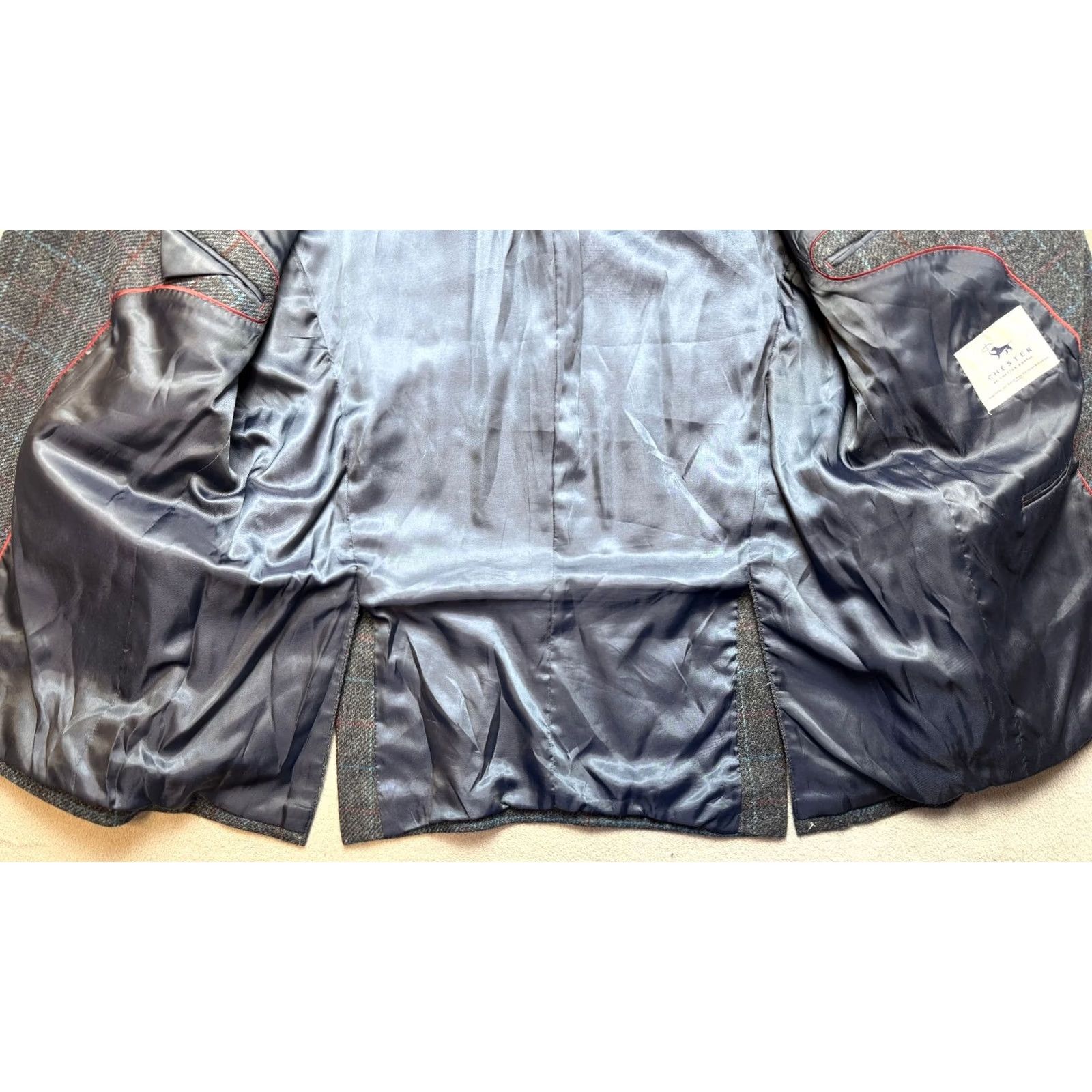 Chester Barrie Chester Barrie Blazer Mens 46L Wool Gray Check Savile Row Tuxedo Style Jacket Size 46R - 6 Thumbnail