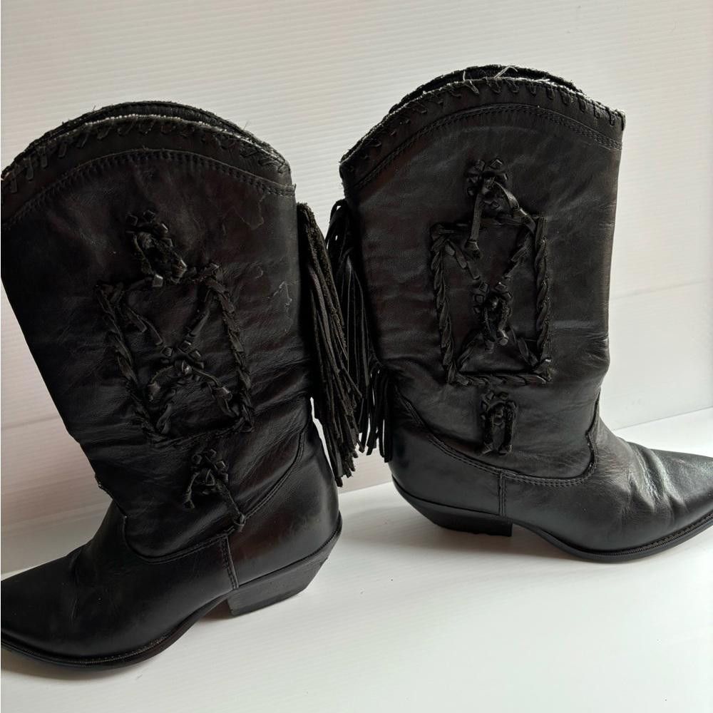 Designer Vintage Zodiac Carson Fringe Leather Cowboy Boots Size US 8 / IT 38 - 2 Thumbnail
