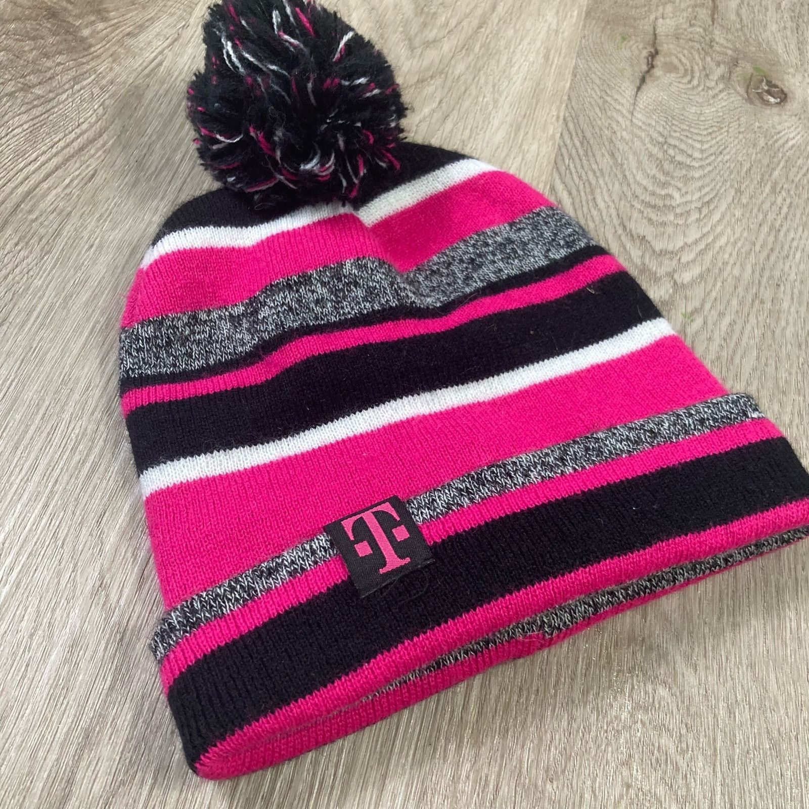 Other T-Mobile Striped Winter Beanie Hat with Pom Unisex Size ONE SIZE - 2 Thumbnail