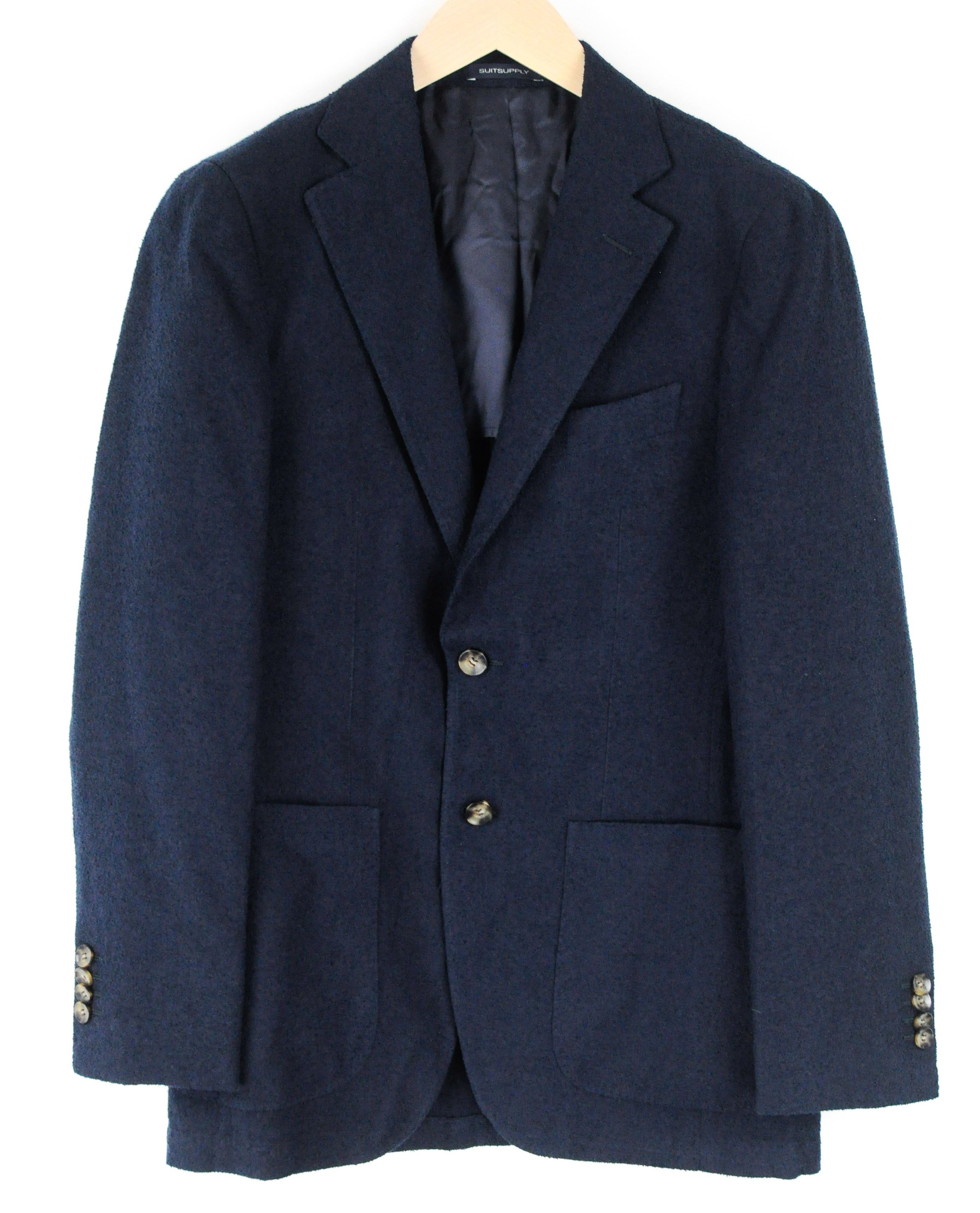 image of Suitsupply Havana Patch Uk34R Navy Slim Cotton Wool Linen Blazer 54348, Men's