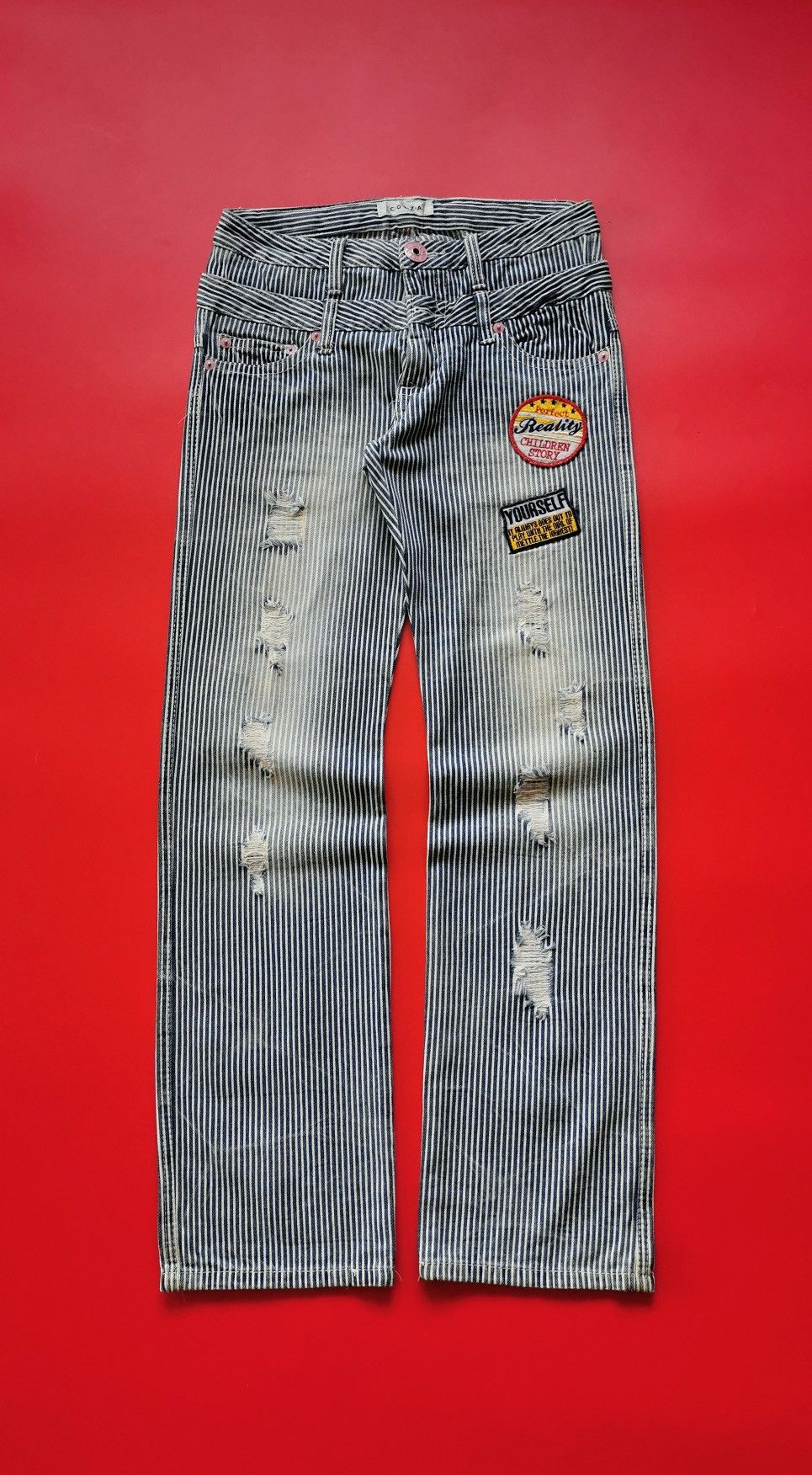Kapital Colza Japan Hickory Patch Print Double Waist Jeans Size US 30 / EU 46 - 2 Thumbnail