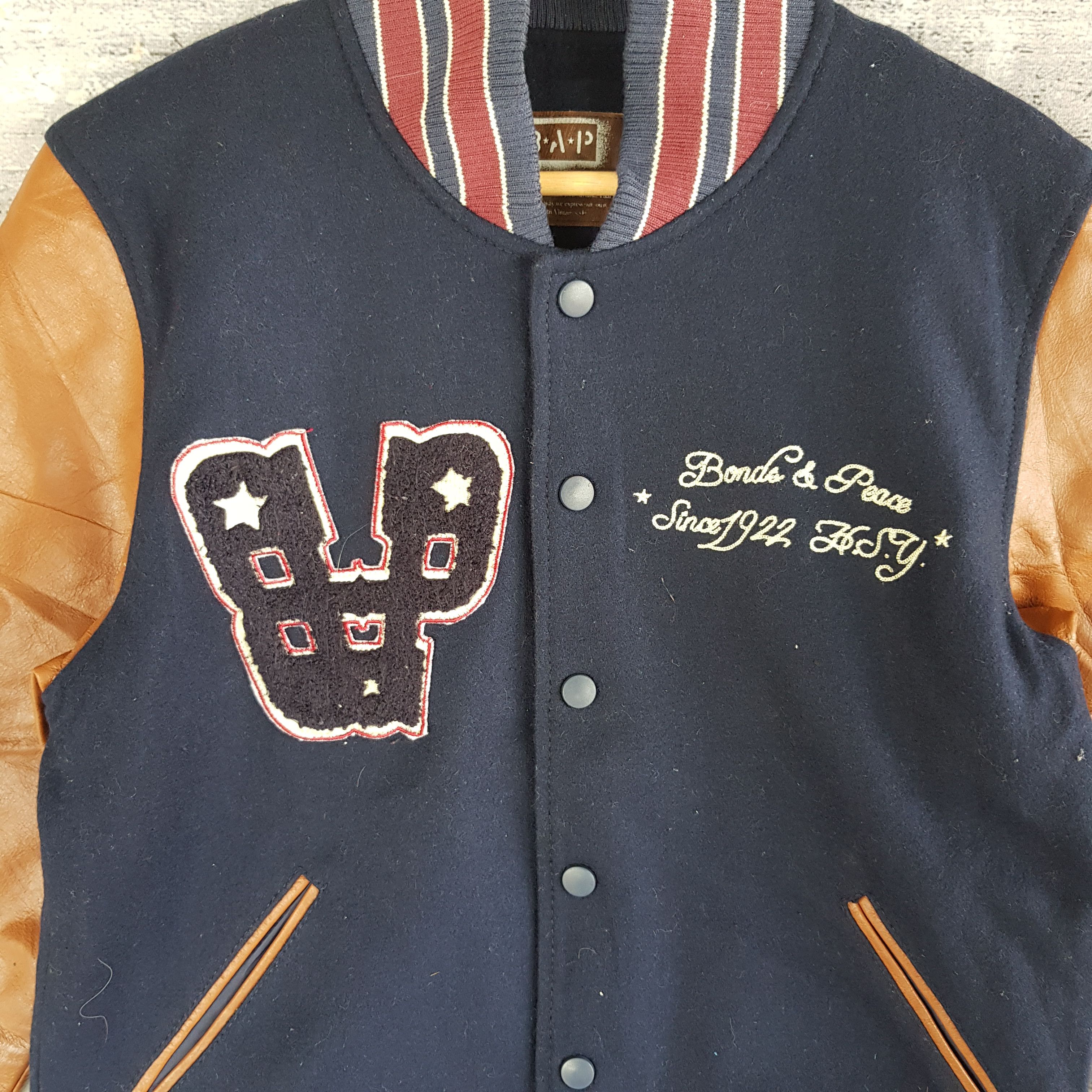 Japanese Brand × Leather × Vintage BAP Varsity Jacket Leather Jacket Letterman Wool Jacket Size US S / EU 44-46 / 1 - 3 Thumbnail