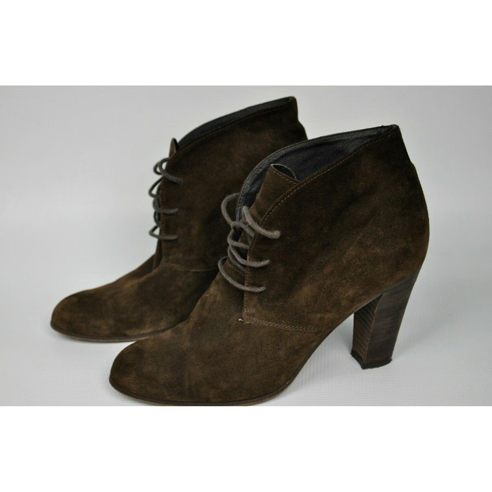 Max Mara MAX MARA WEEKEND Brown Leather Bootie Women US 10 UK 7 EU 40 Ankle Lace Up High Heel Leather Outsole Fall Winter Casual Business Size US 10 / IT 40 - 2 Thumbnail